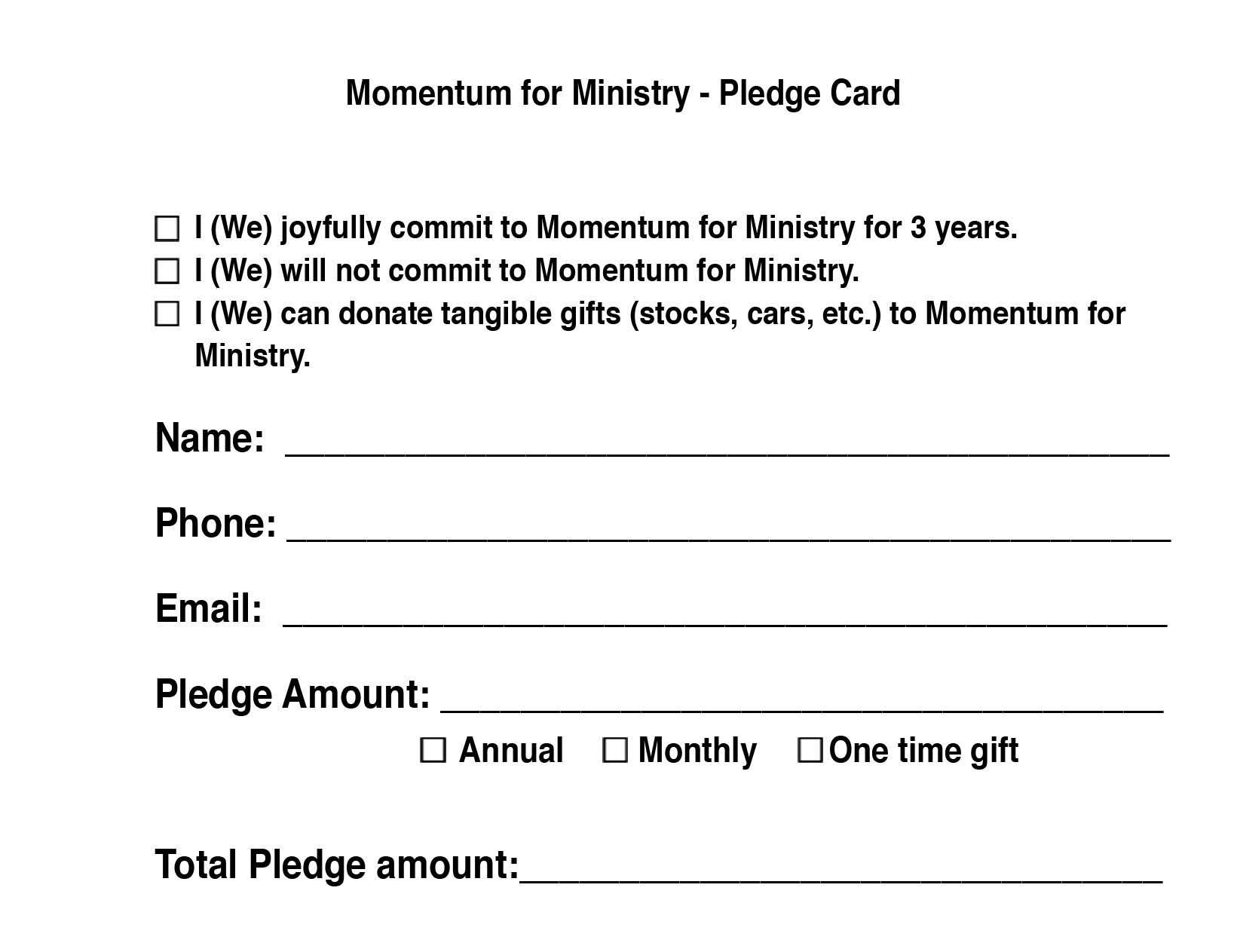 Hope Covenant Church: Chandler Az > Momentum For Ministry With Building Fund Pledge Card Template