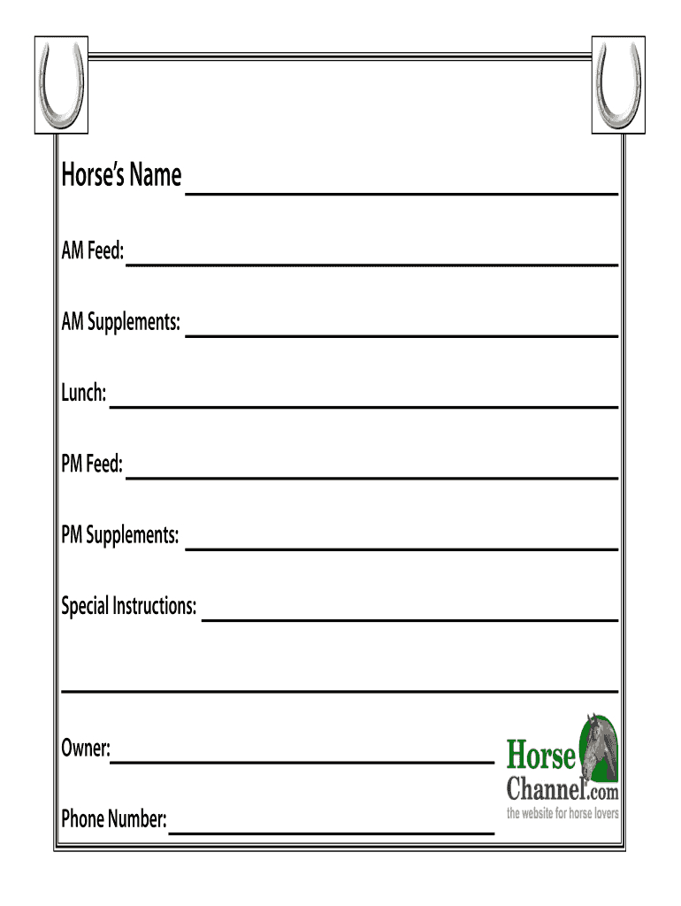 Horse Stall Card Template - Fill Online, Printable, Fillable Within Horse Stall Card Template