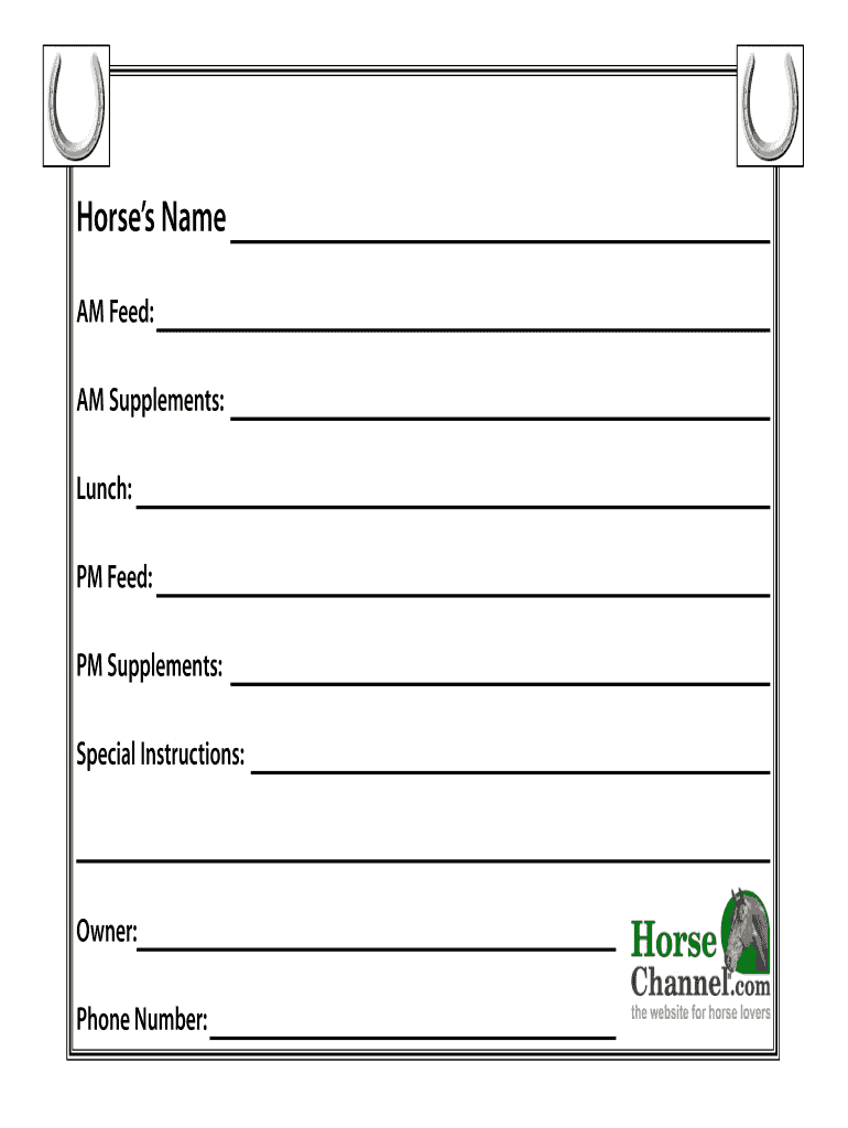 Horse Stall Card Template – Fill Online, Printable, Fillable Within Horse Stall Card Template