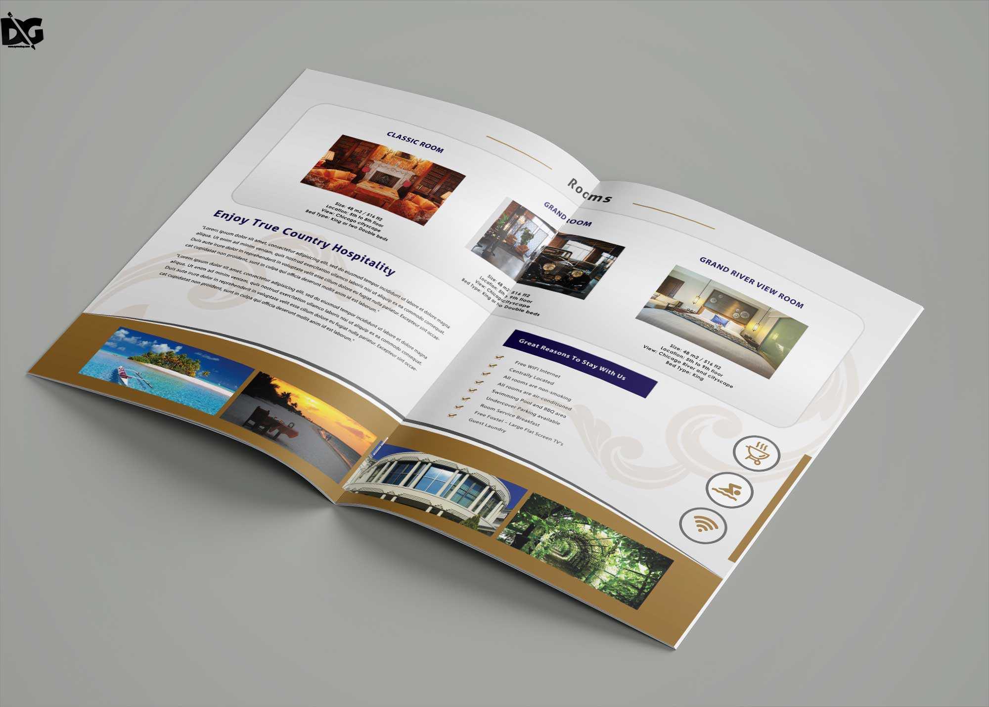 Hotel Resort Bi Fold Brochure Design Template – 99Effects Intended For Hotel Brochure Design Templates