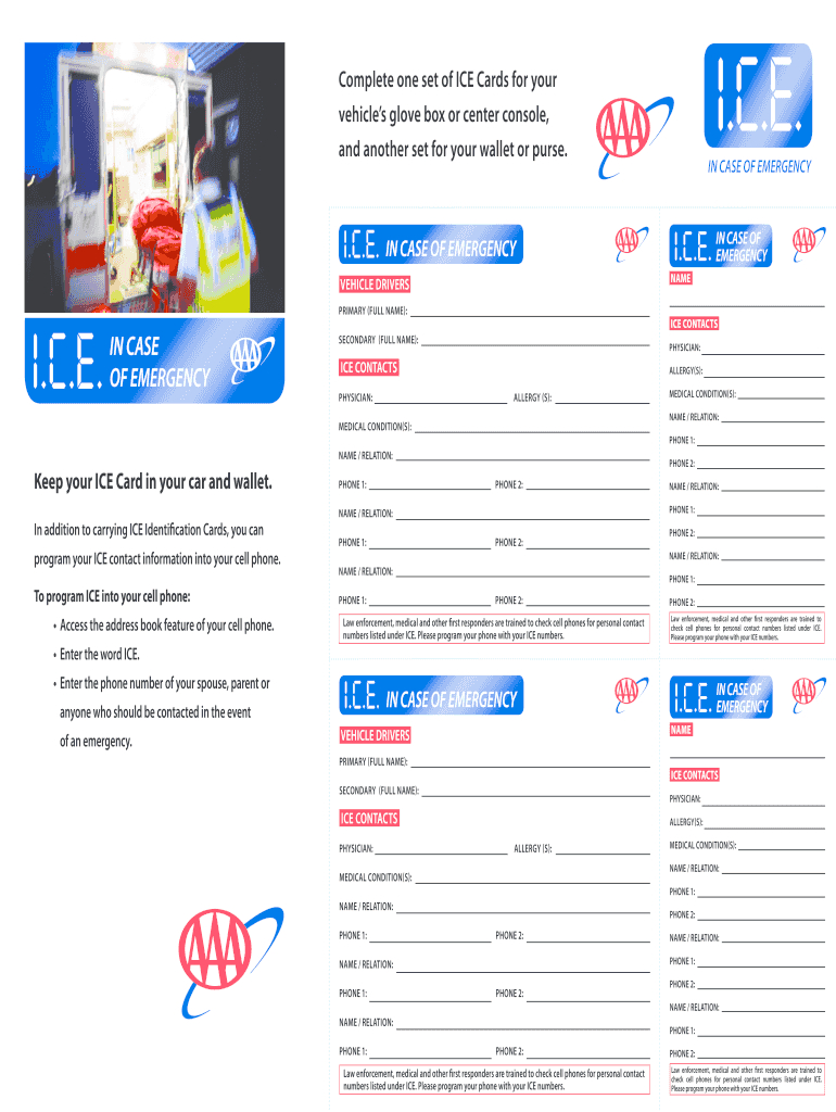 Ice Cards - Fill Online, Printable, Fillable, Blank | Pdffiller Intended For In Case Of Emergency Card Template