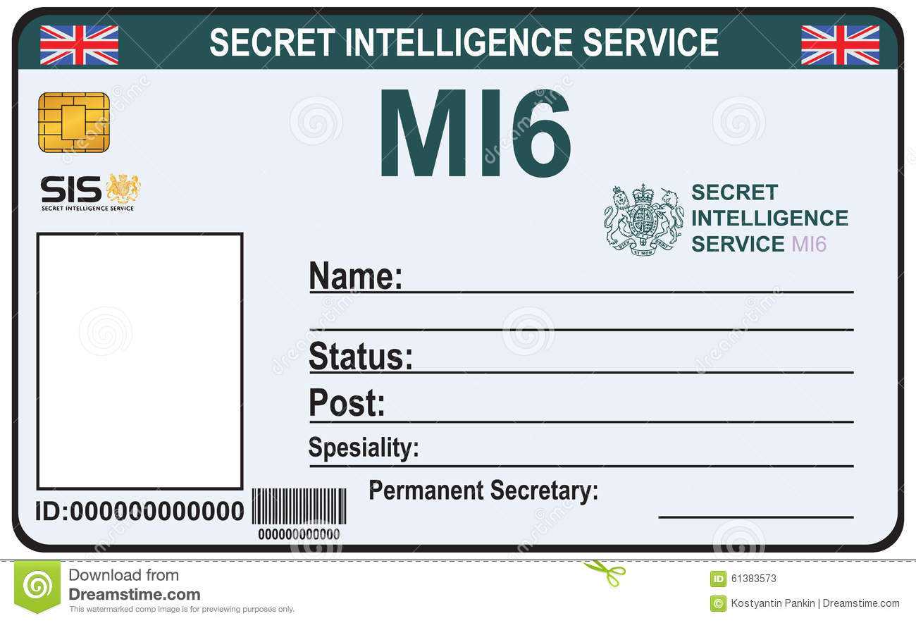 Identity A Secret Agent Of Mi 6 Stock Vector – Illustration Intended For Mi6 Id Card Template