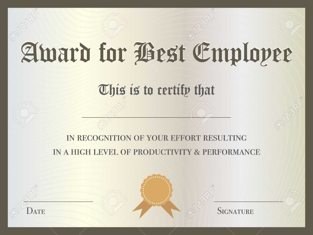 Illustration Of Certificate Award For Best Employee Inside Best Employee Award Certificate Templates