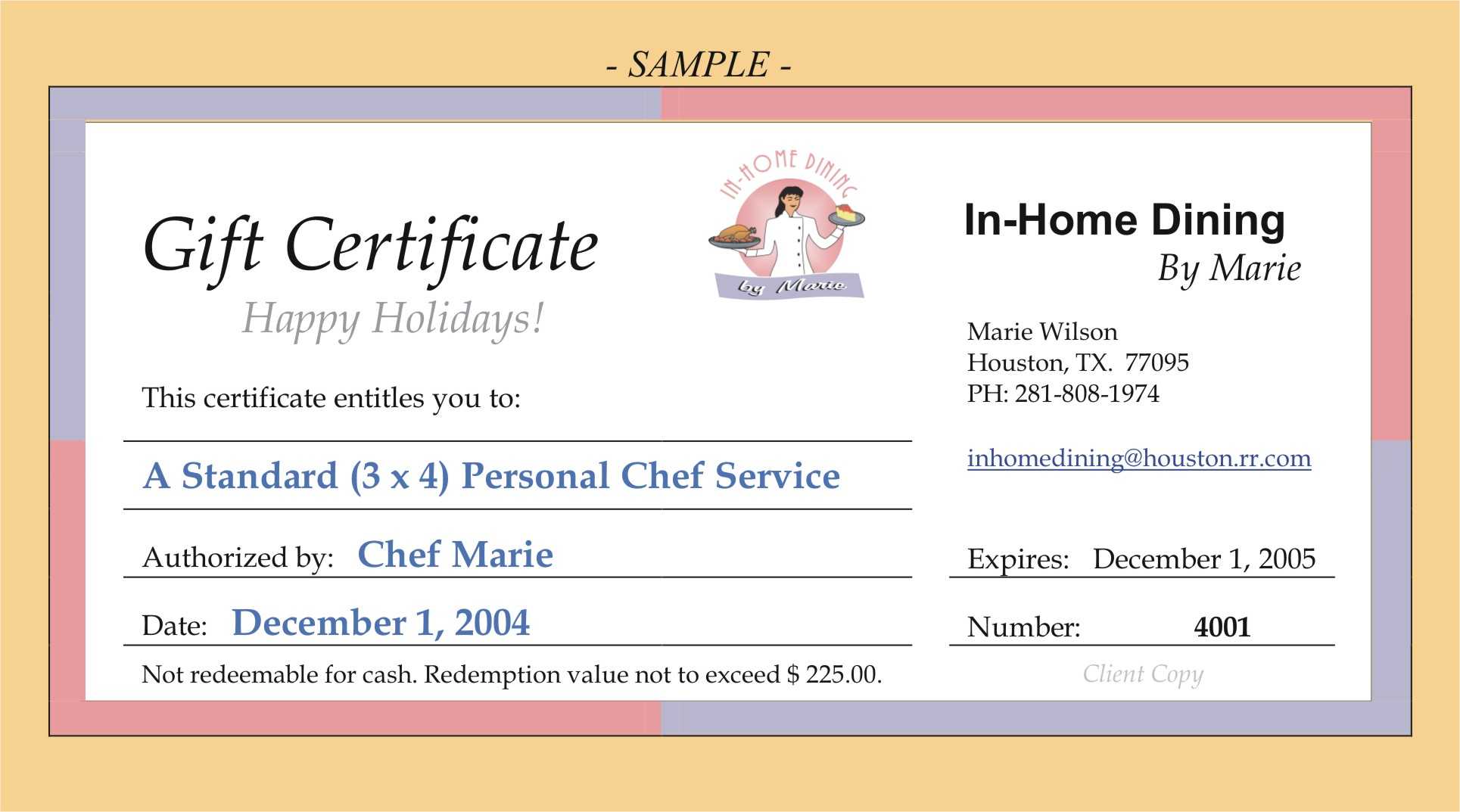 In Home Diningmarie – Services Regarding Dinner Certificate Template Free