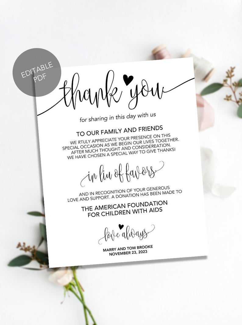 In Lieu Of Favors Sign, Wedding Donation Sign Wedding Donation Favor Cards  Wedding Favor Sign, Printable Wedding Signs, Wedding Template Pdf For Donation Cards Template