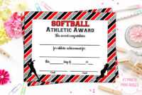 Instant Download - Softball Certificate Of Achievement - Softball Award -  Print At Home - Softball Certificate Of Completion - Sports Award inside Softball Certificate Templates