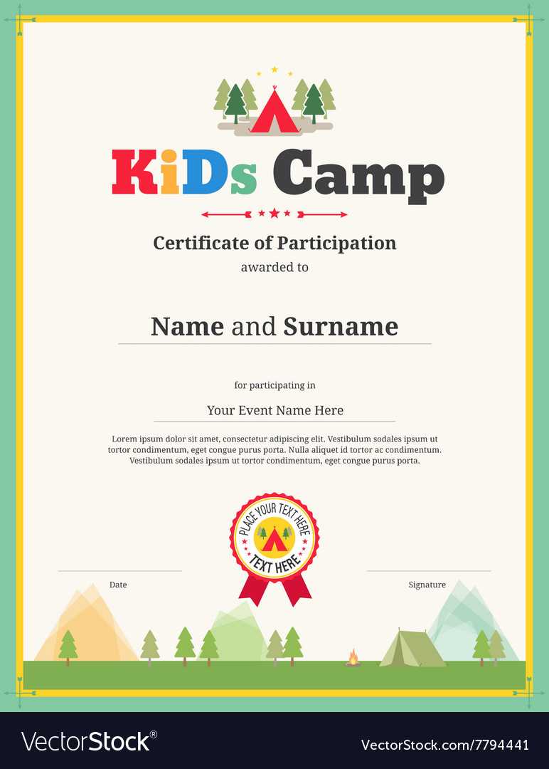 Kid Certificate Of Participation Template For Camp Regarding Sample Certificate Of Participation Template