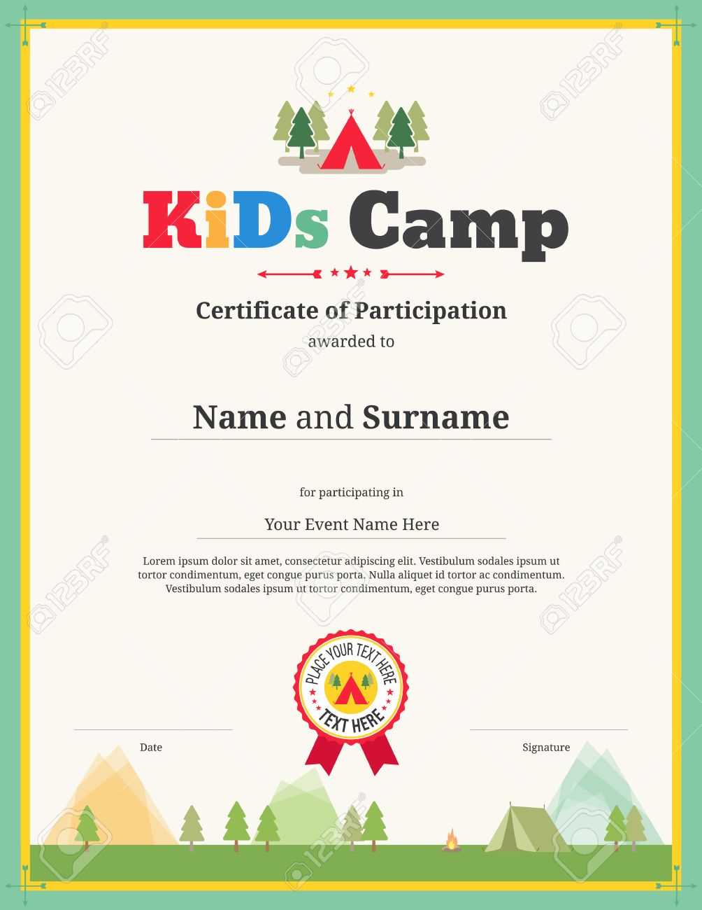 Kids Certificate Template For Camping Participation For Templates For Certificates Of Participation