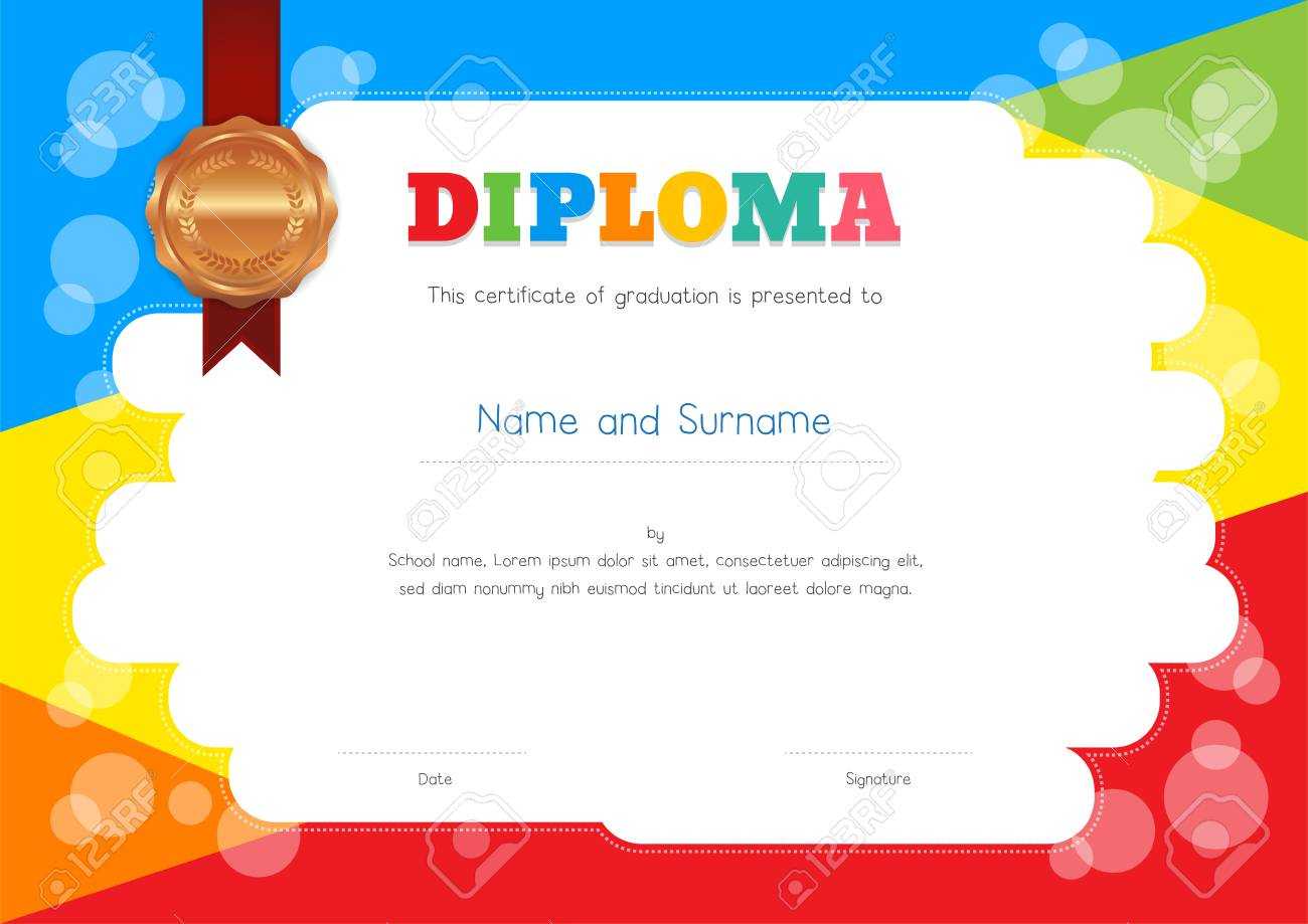Kids Diploma Or Certificate Template With Colorful Background For Free Kids Certificate Templates