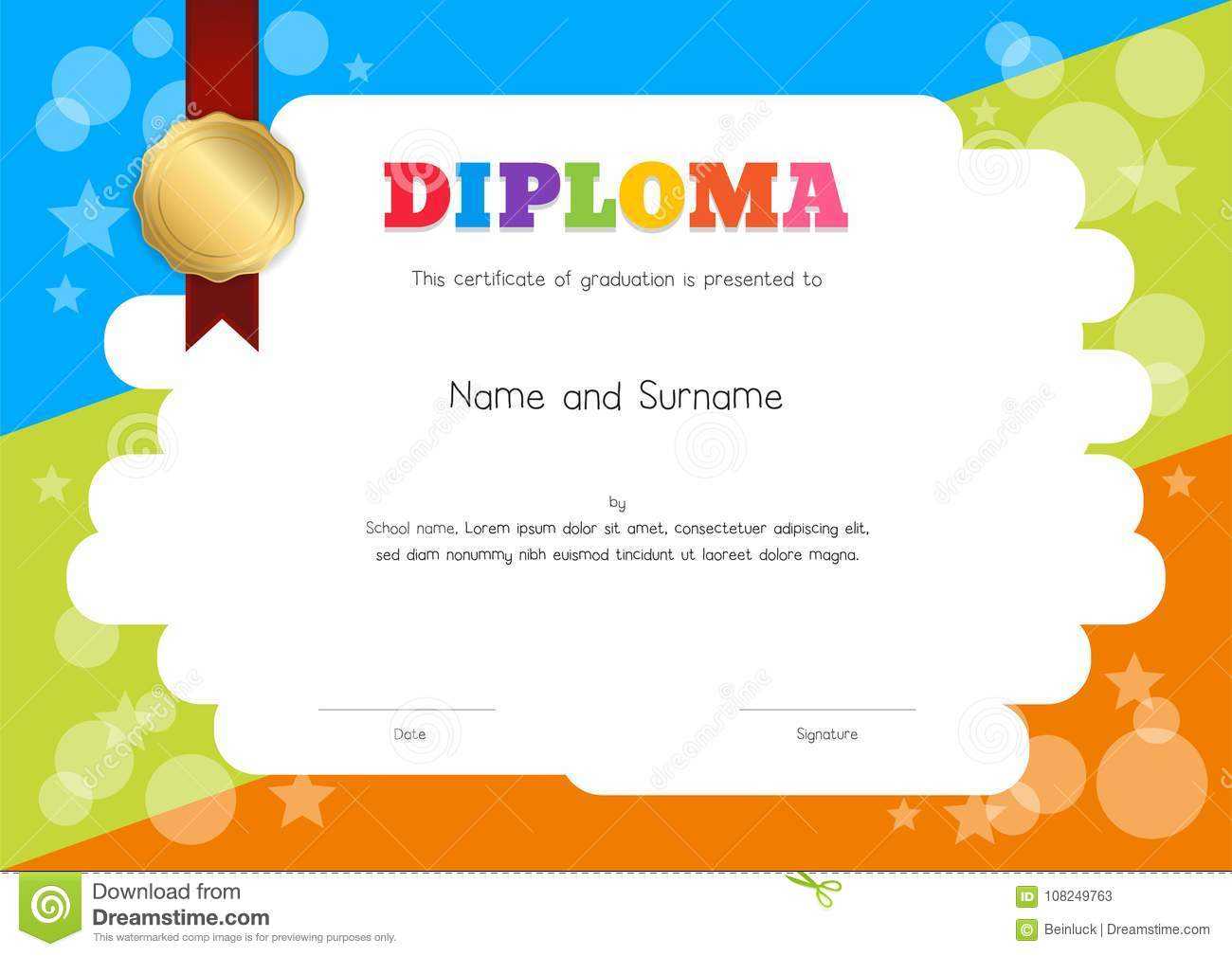 Kids Diploma Or Certificate Template With Hand Drawing Within Running Certificates Templates Free