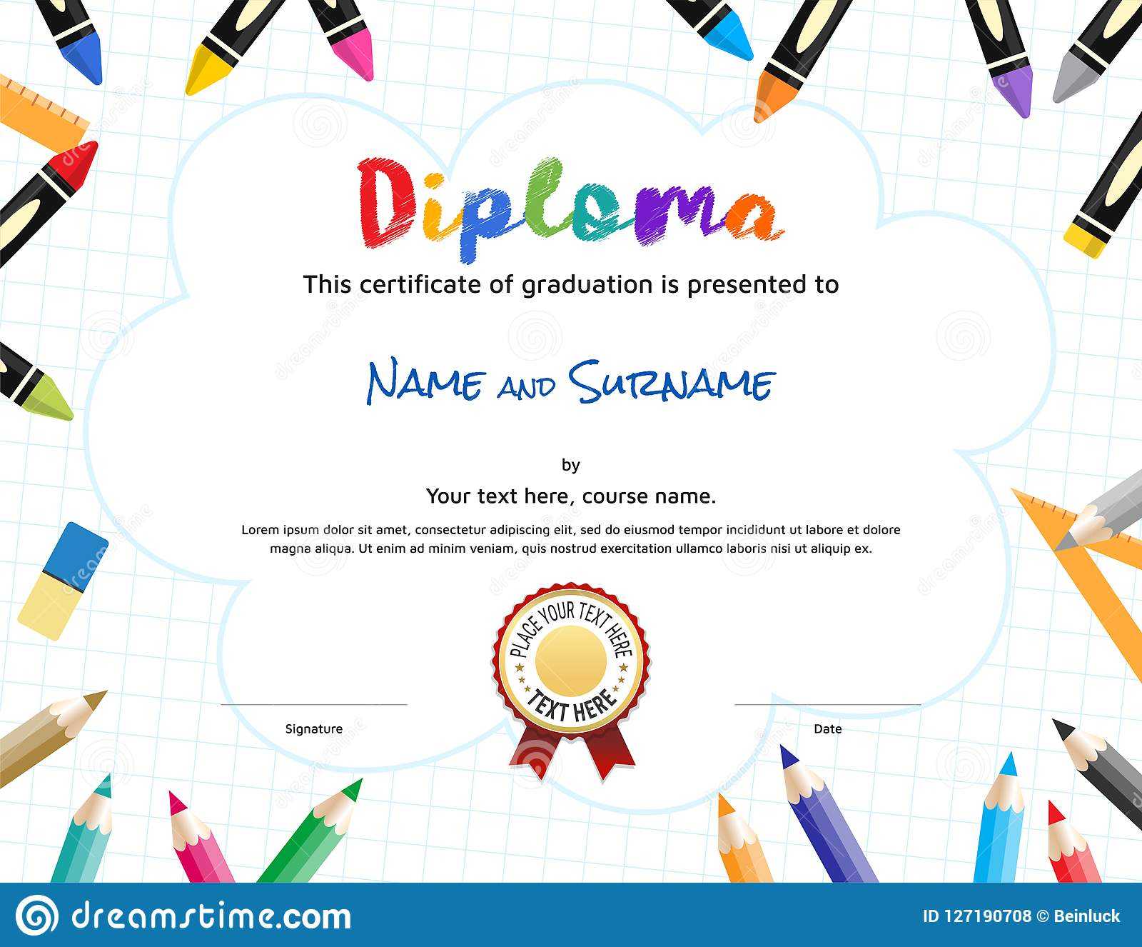 Kids Diploma Or Certificate Template With Painting Stuff With Preschool Graduation Certificate Template Free