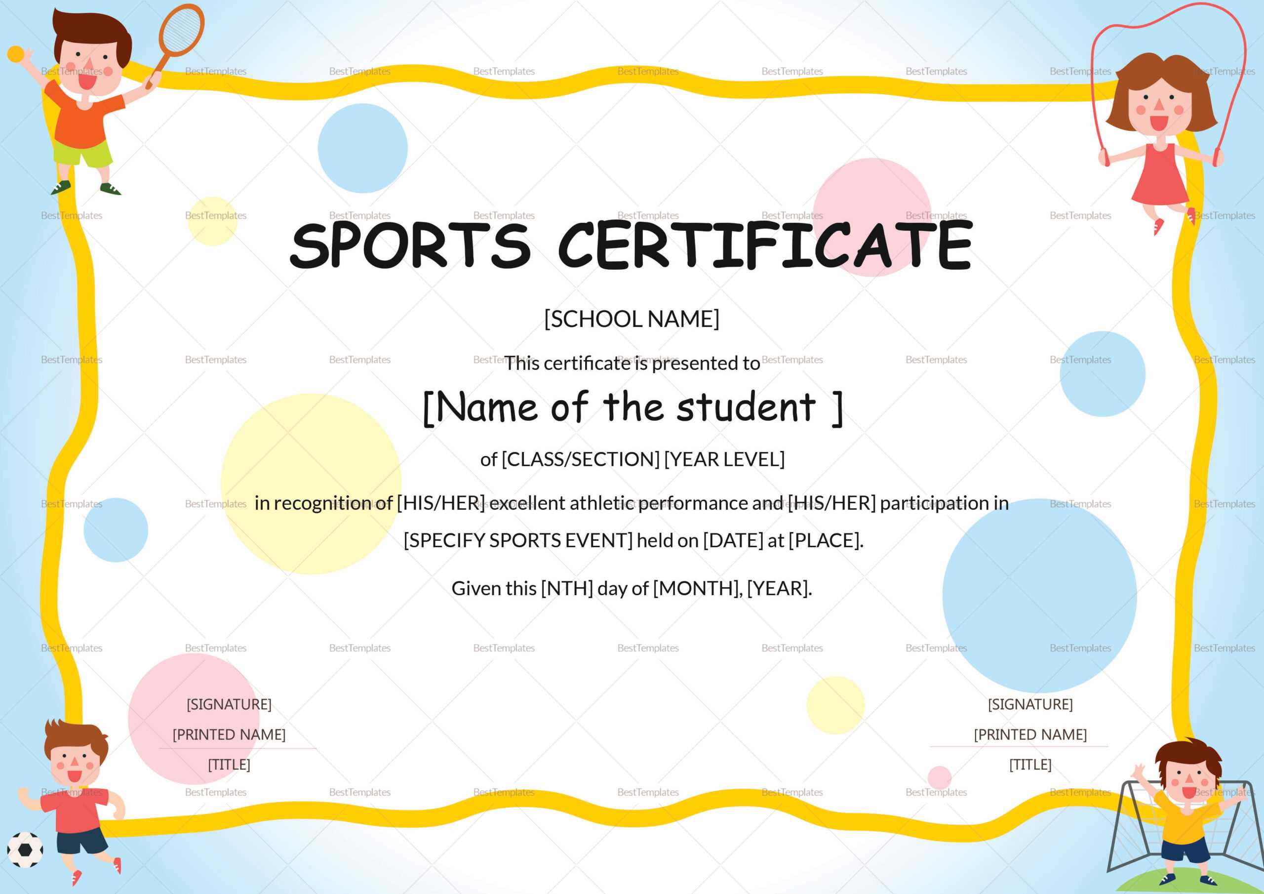Kids Sports Participation Certificate Template With Regard To Player Of The Day Certificate Template