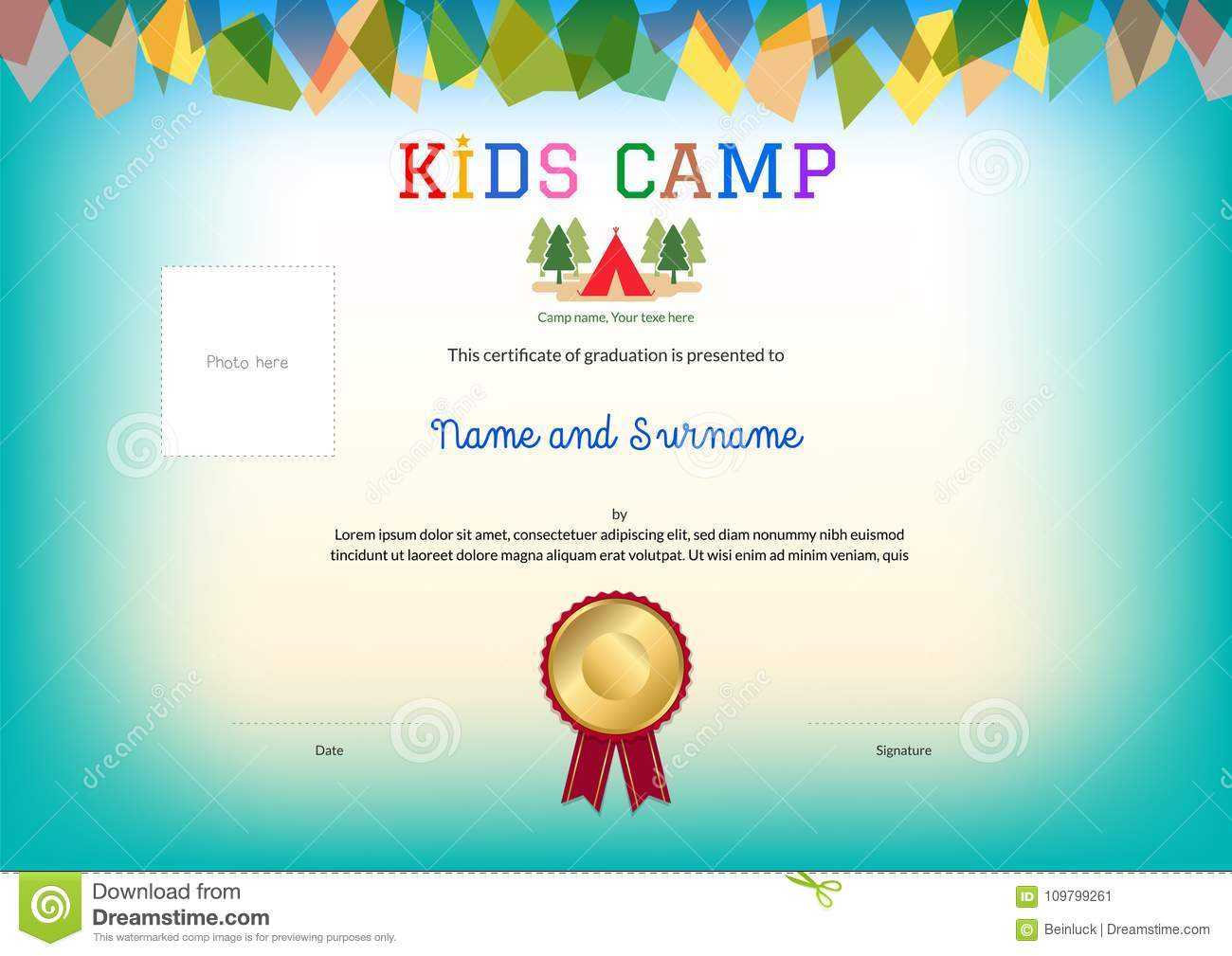 Kids Summer Camp Diploma Or Certificate Template Award Regarding Summer Camp Certificate Template