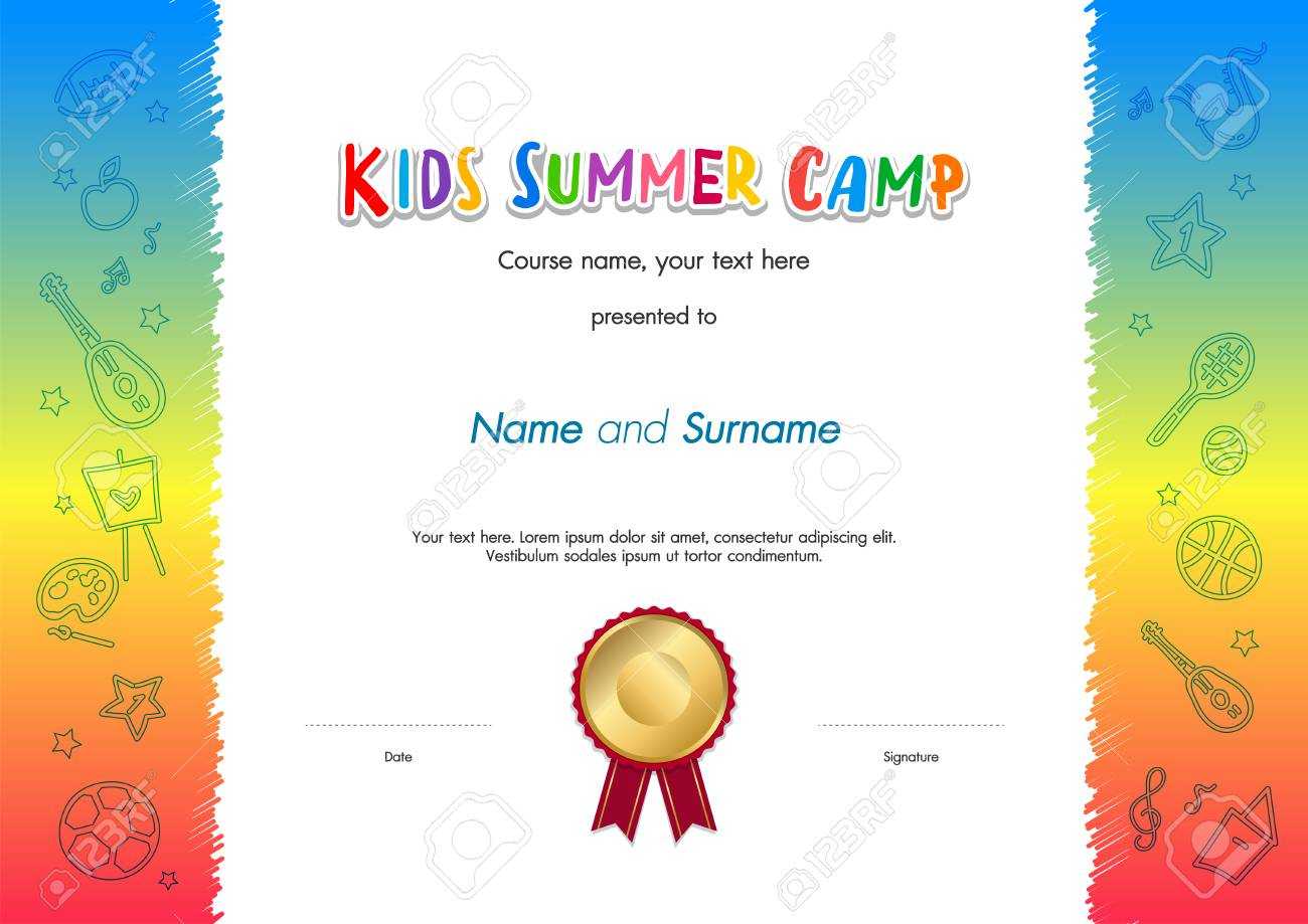 Kids Summer Camp Diploma Or Certificate Template Award Seal With.. With Regard To Free Printable Certificate Templates For Kids