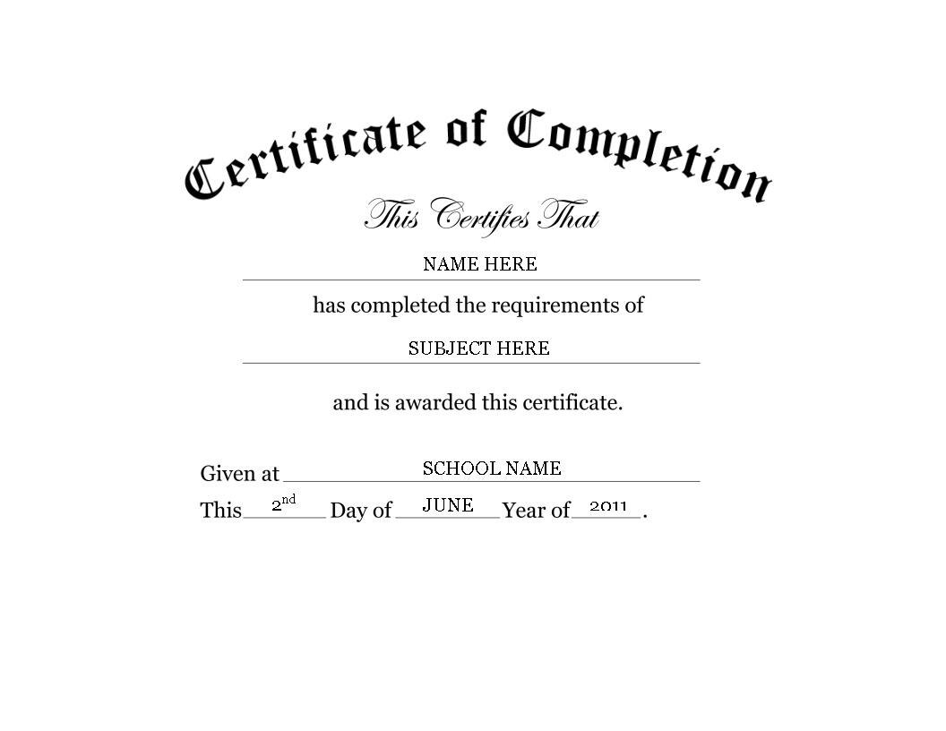 Kindergarten Preschool Certificate Of Completion Word Intended For Free Certificate Of Completion Template Word