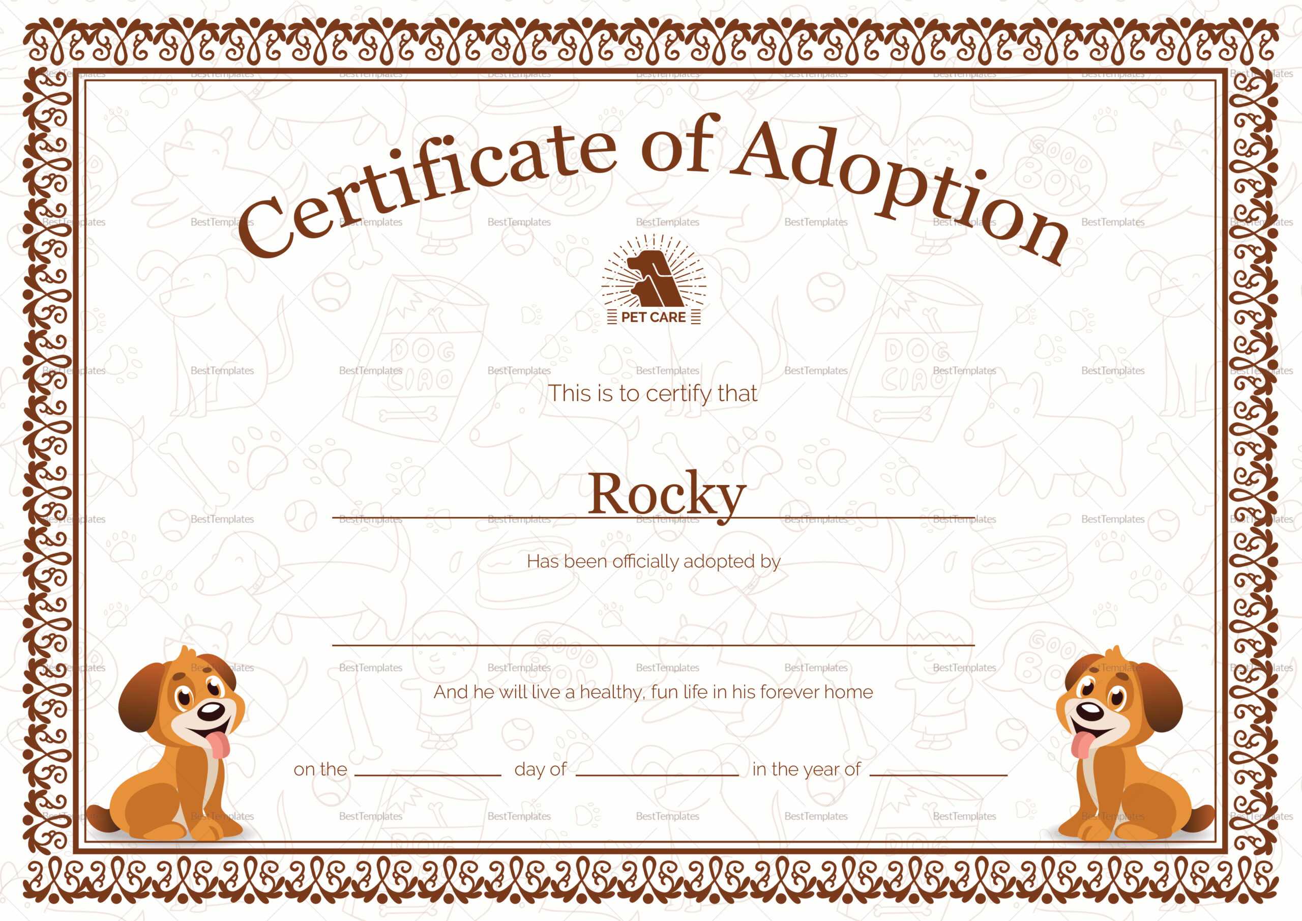 Kitten Adoption Certificate Intended For Pet Adoption Certificate Template