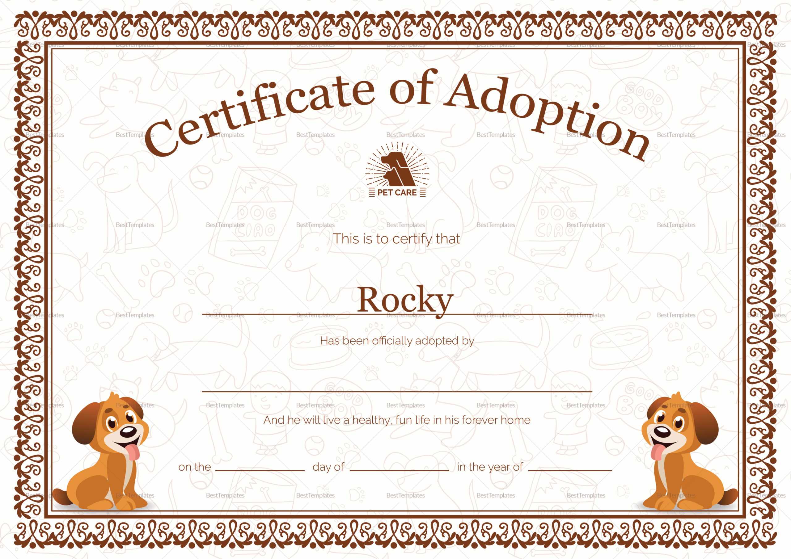 Kitten Adoption Certificate Within Service Dog Certificate Template