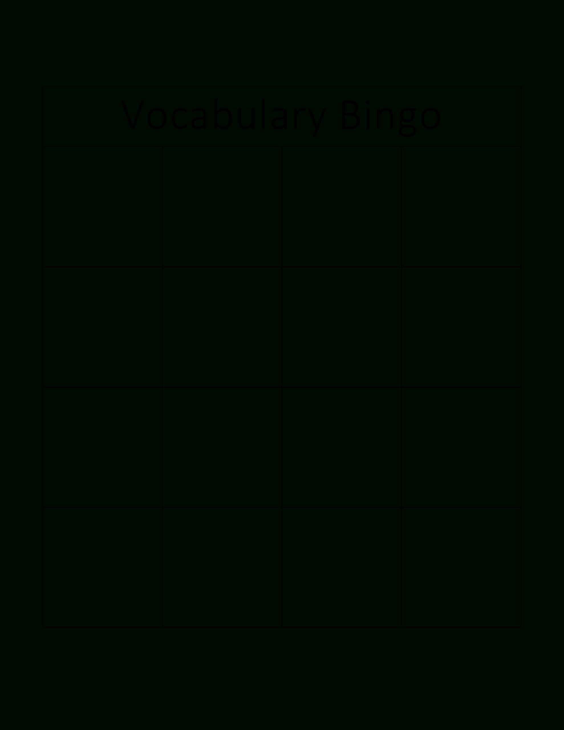Kostenloses Vocabulary Bingo Card Regarding Bingo Card Template Word