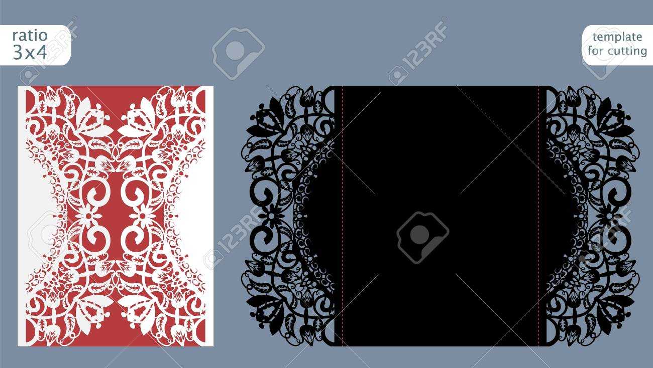 Laser Cut Wedding Invitation Card Template Vector. Die Cut Paper Card With  Abstract Pattern. Cutout Paper Gate Fold Card For Laser Cutting Or Die Inside Fold Out Card Template