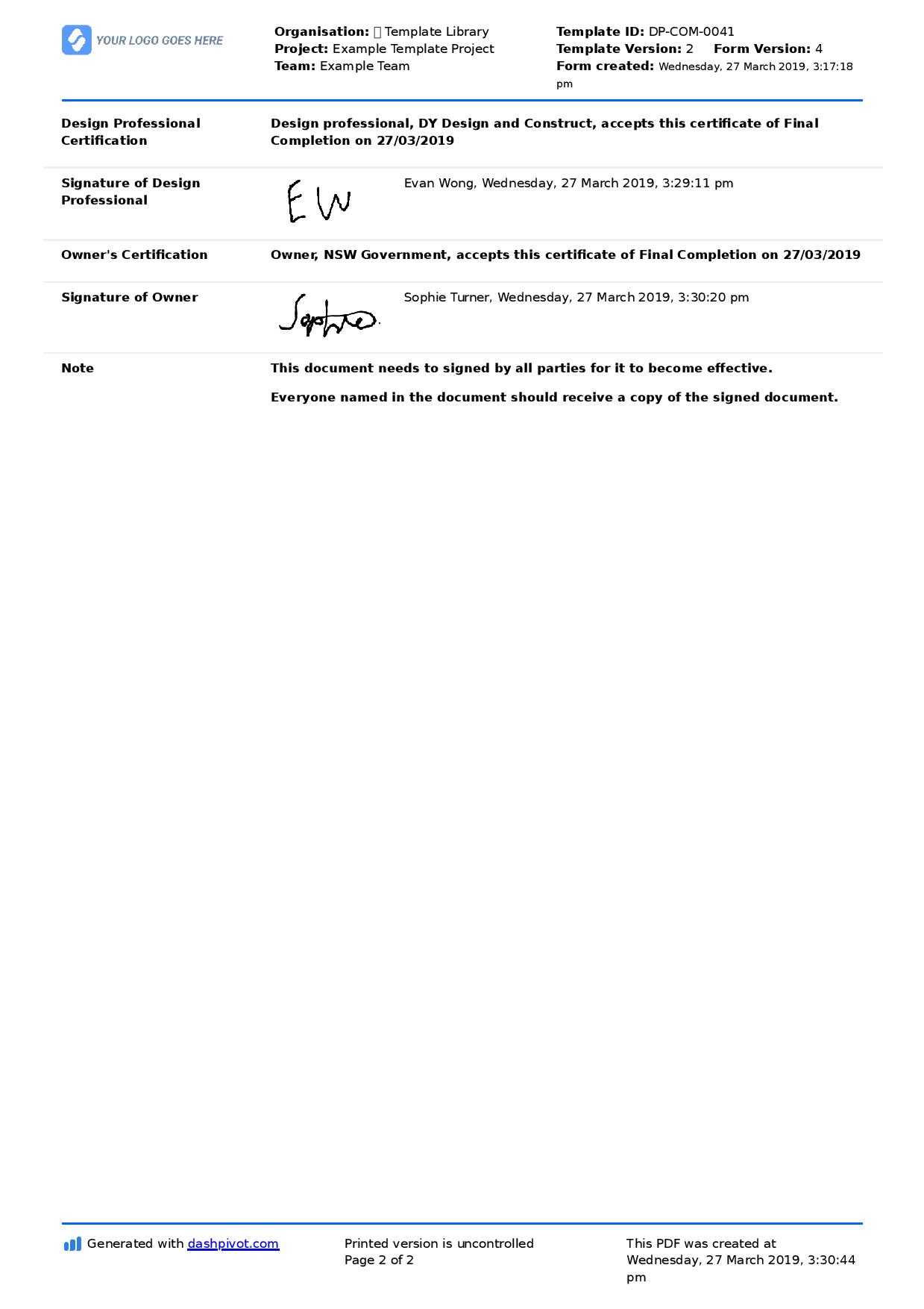Letter Of Completion Of Work Sample (Use Or Copy For Yourself) Inside Practical Completion Certificate Template Uk