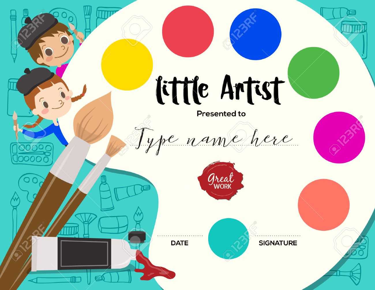 Little Artist, Kids Diploma Child Painting Course Certificate.. Intended For Free Art Certificate Templates
