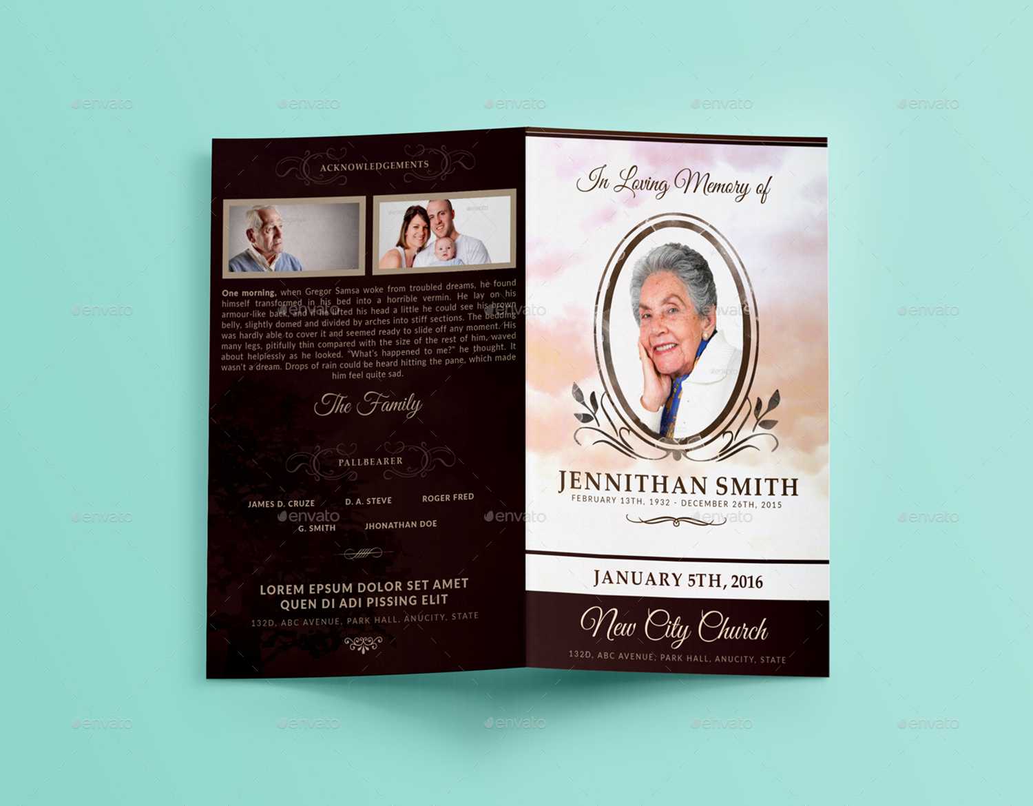 Loving Memory Funeral Program Brochure Template 01 For Memorial Brochure Template