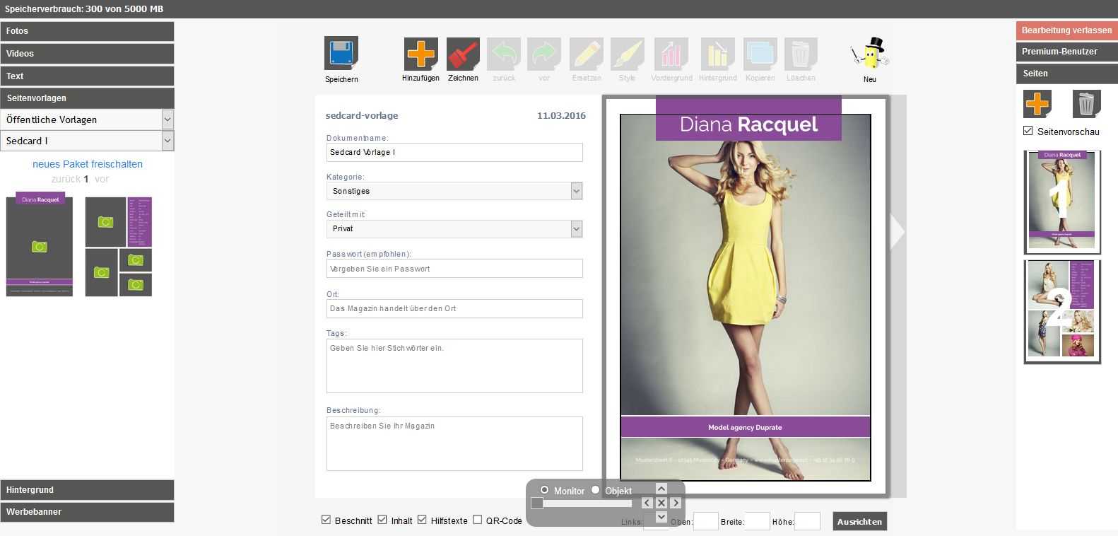 Mag Glance: Online Comp Card Maker | Print Your Sedcard With Free Comp Card Template