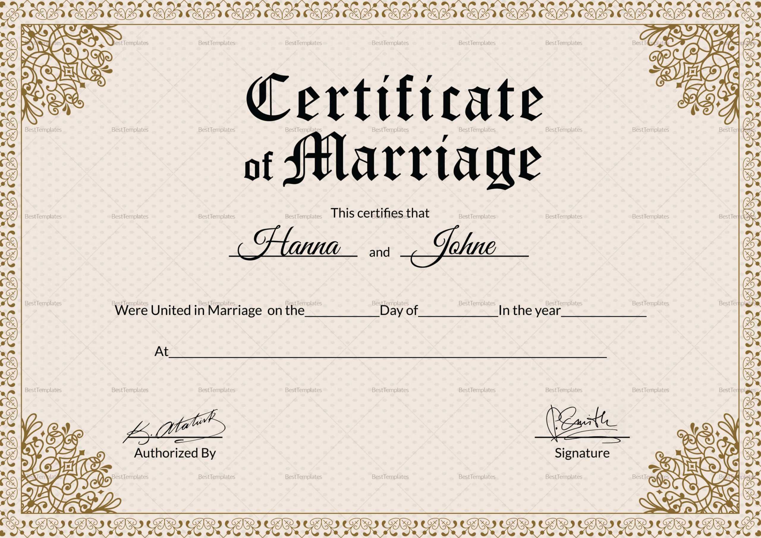 Marriage Certificate Design - Yeppe.digitalfuturesconsortium For Certificate Of Marriage Template