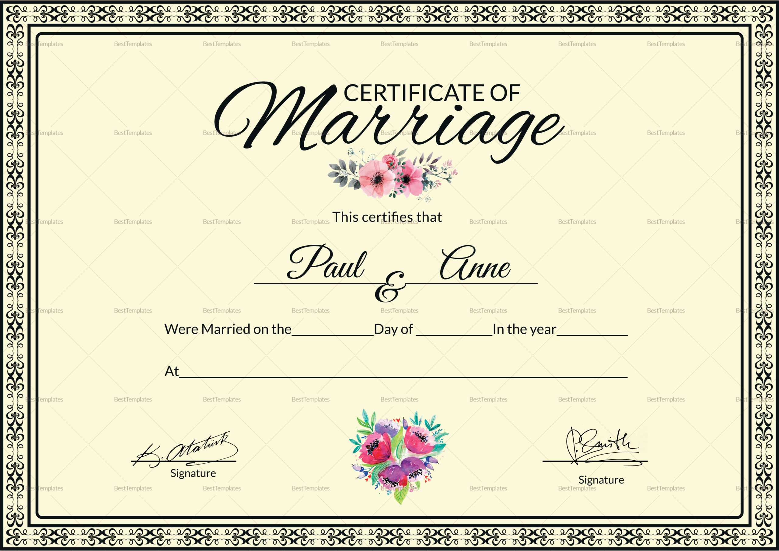 Marriage Certificate Template For Certificate Of Marriage Template