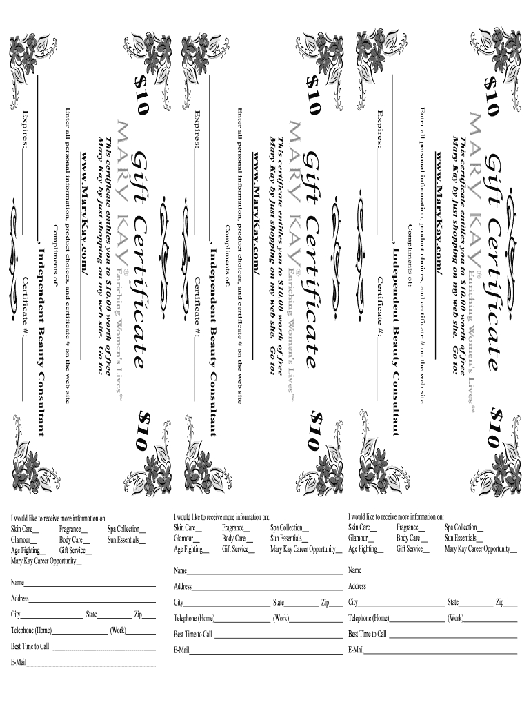 Mary Kay Gift Certificate - Fill Online, Printable, Fillable With Mary Kay Gift Certificate Template