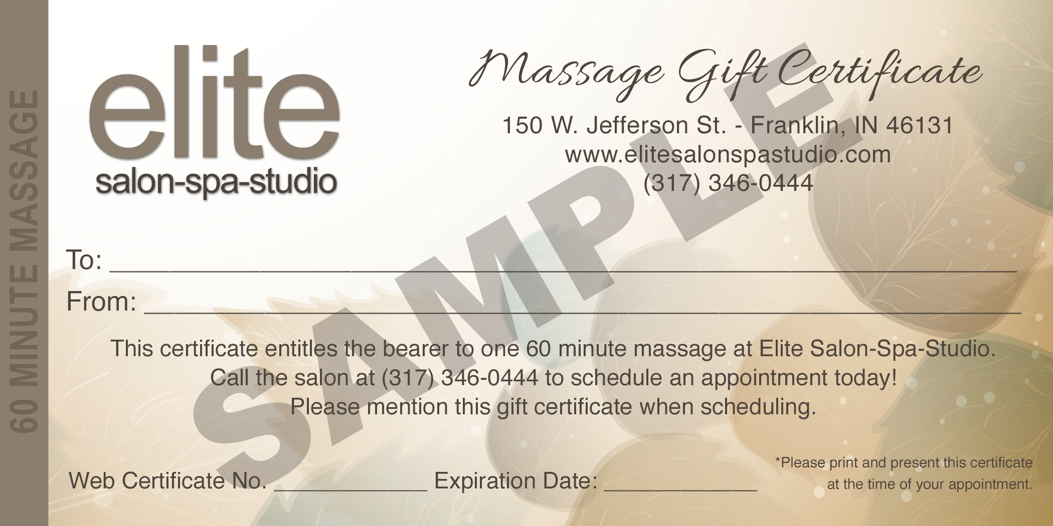 Massage Gift Certificate Sample – Elite Salon Spa Studio Pertaining To Salon Gift Certificate Template