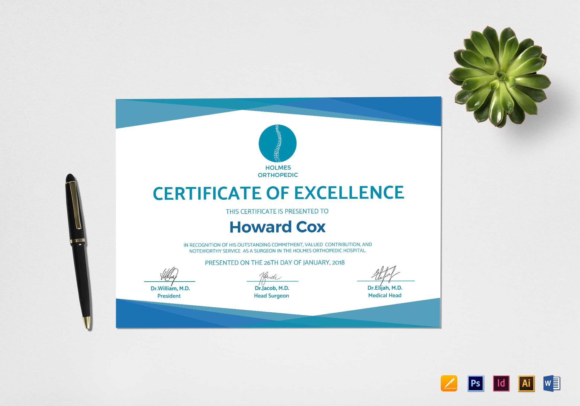 Medical Excellence Certificate Template For Indesign Certificate Template