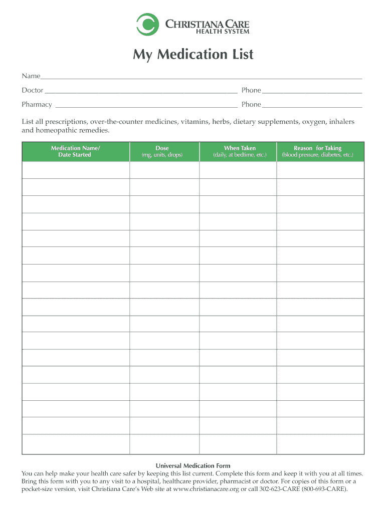 Medication List Form - Fill Online, Printable, Fillable Throughout Medication Card Template