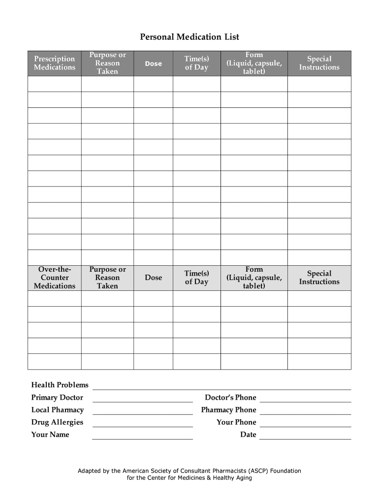 Medication List Template – Fill Online, Printable, Fillable Intended For Med Cards Template