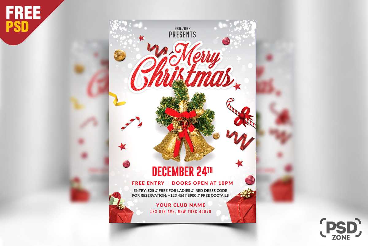 Merry Christmas Flyer Free Psd – Psd Zone Inside Free Christmas Card Templates For Photoshop