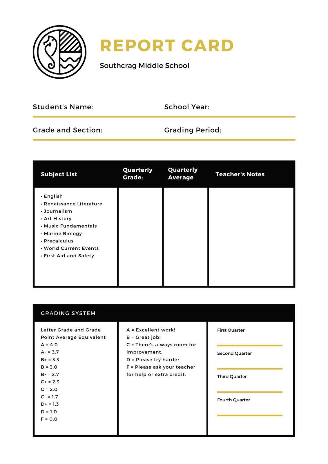 Middle School Report Card – Templatescanva Regarding Middle School Report Card Template