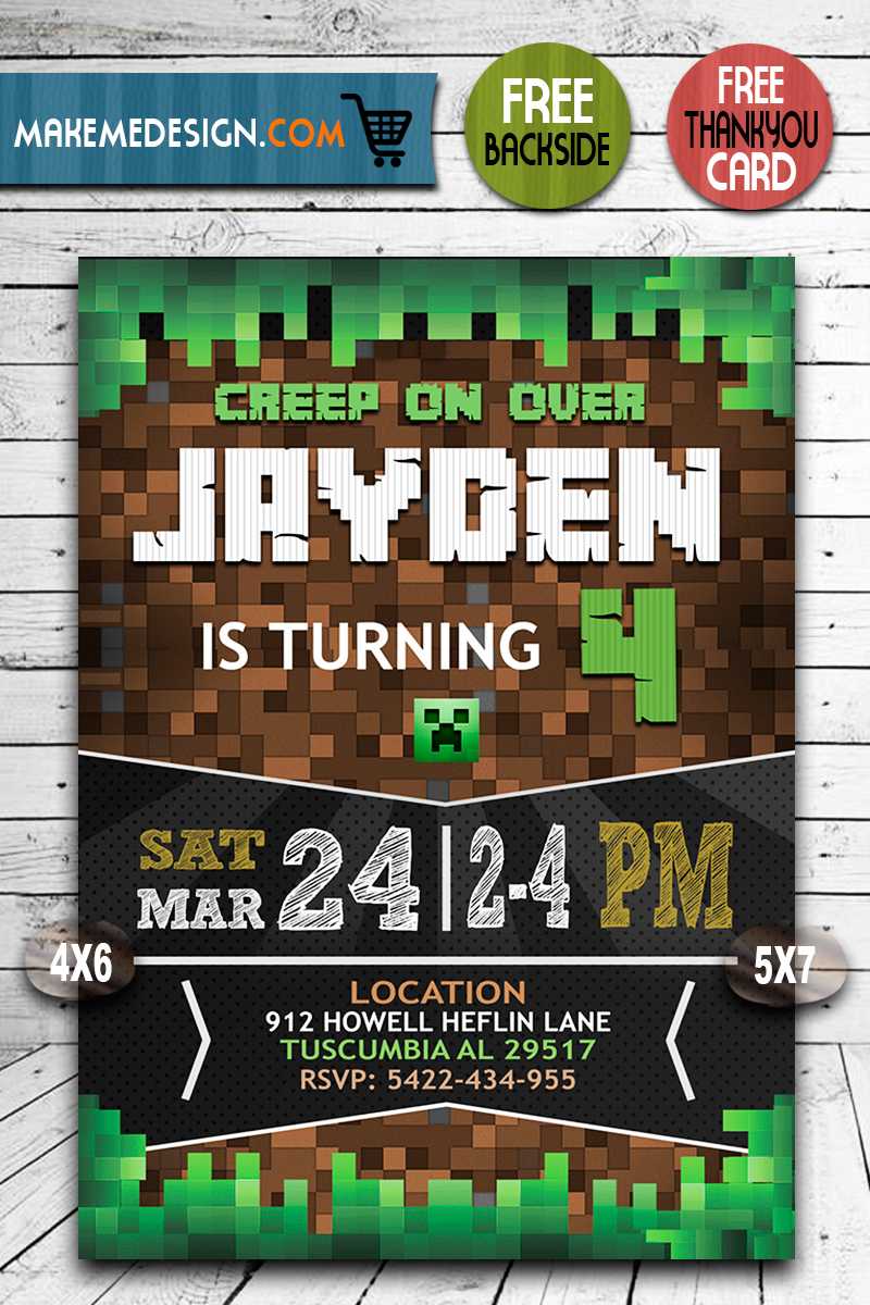 Minecraft Invitation, Minecraft Invite, Minecraft Birthday Party, Minecraft  Printable, Minecraft Card, Diy Inside Minecraft Birthday Card Template