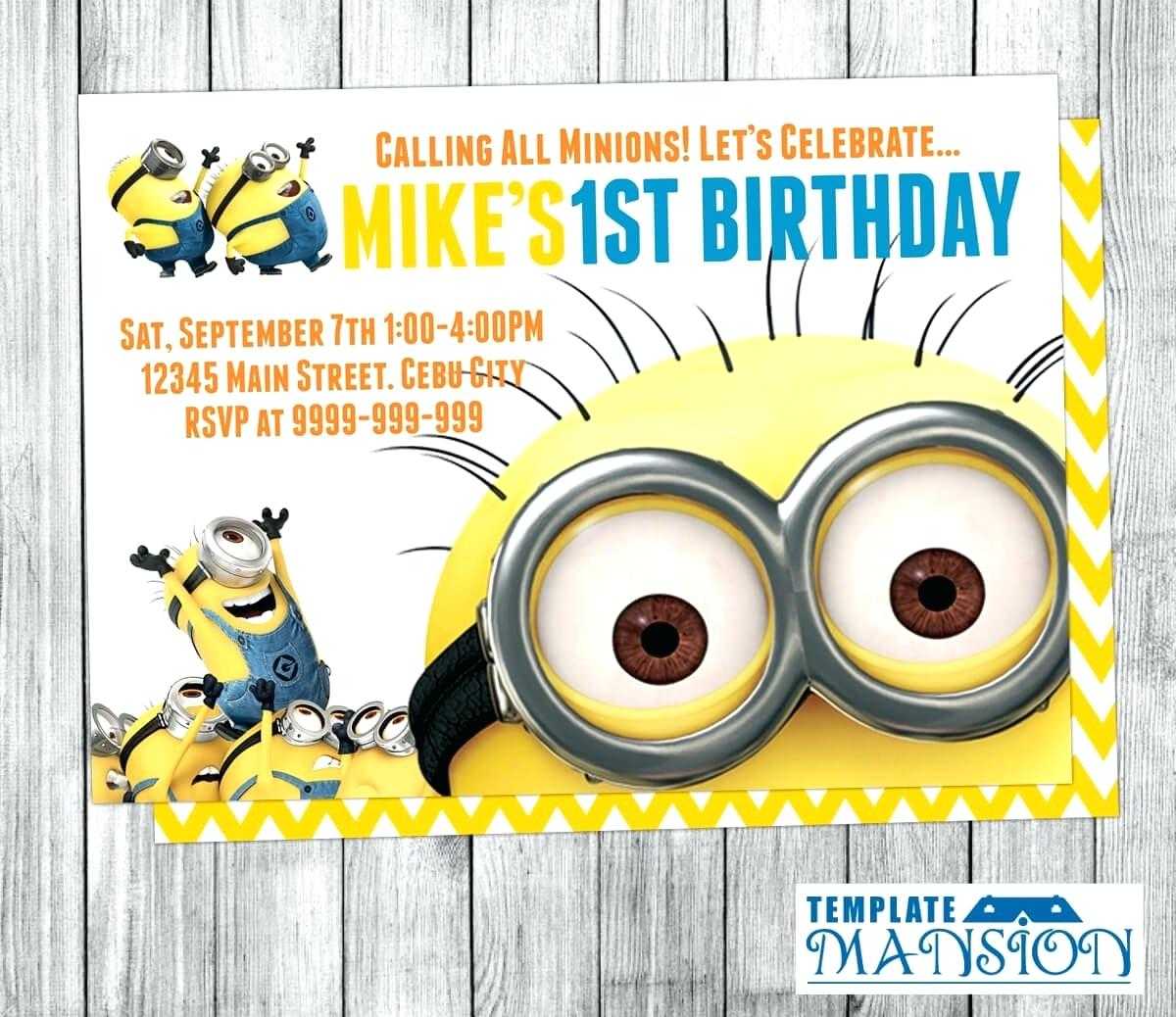 Minion Birthday Invitations Print Card Free Template 3D For Minion Card Template