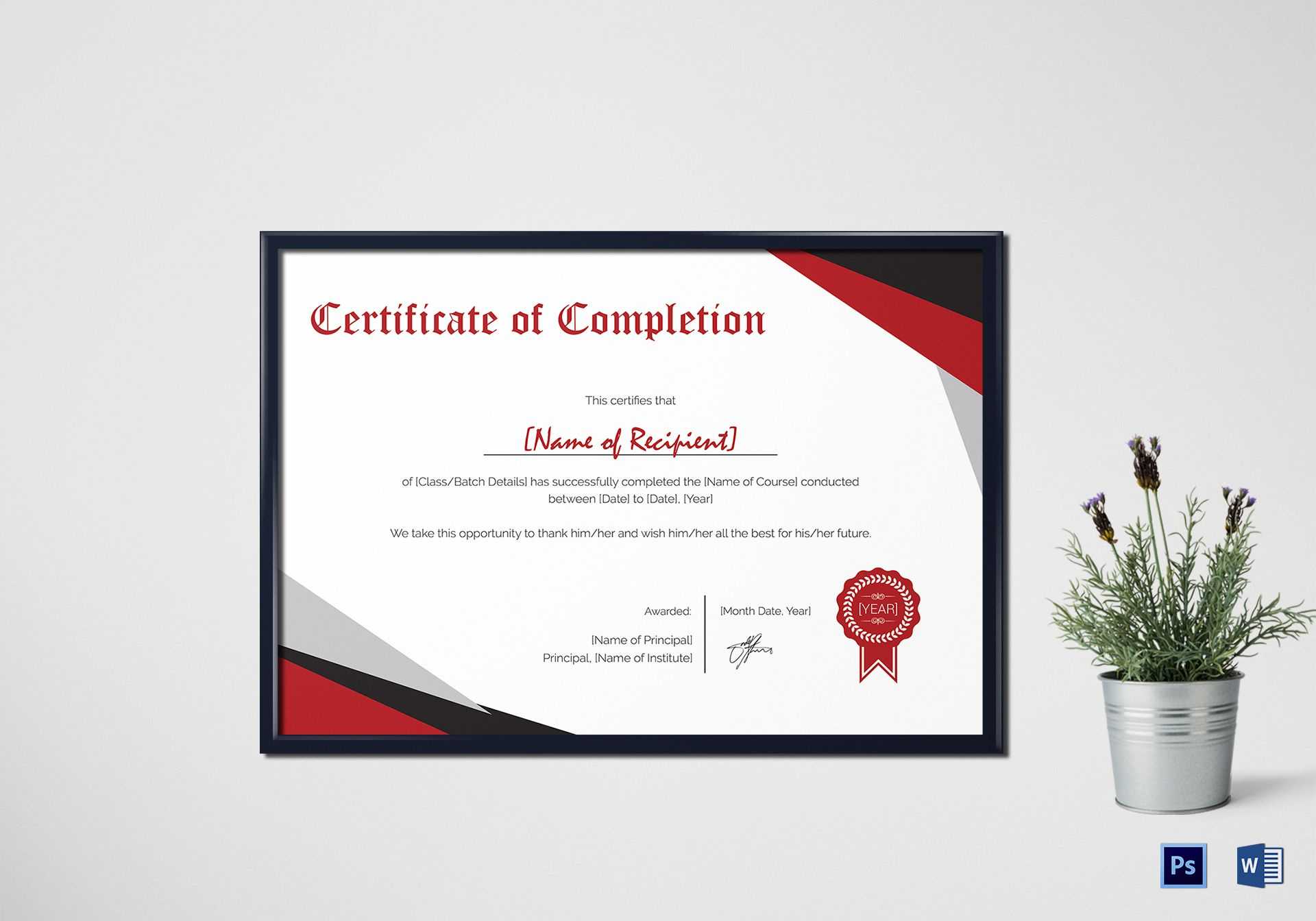 Modern Certificate Of Completion Template Throughout Certificate Of Completion Template Word