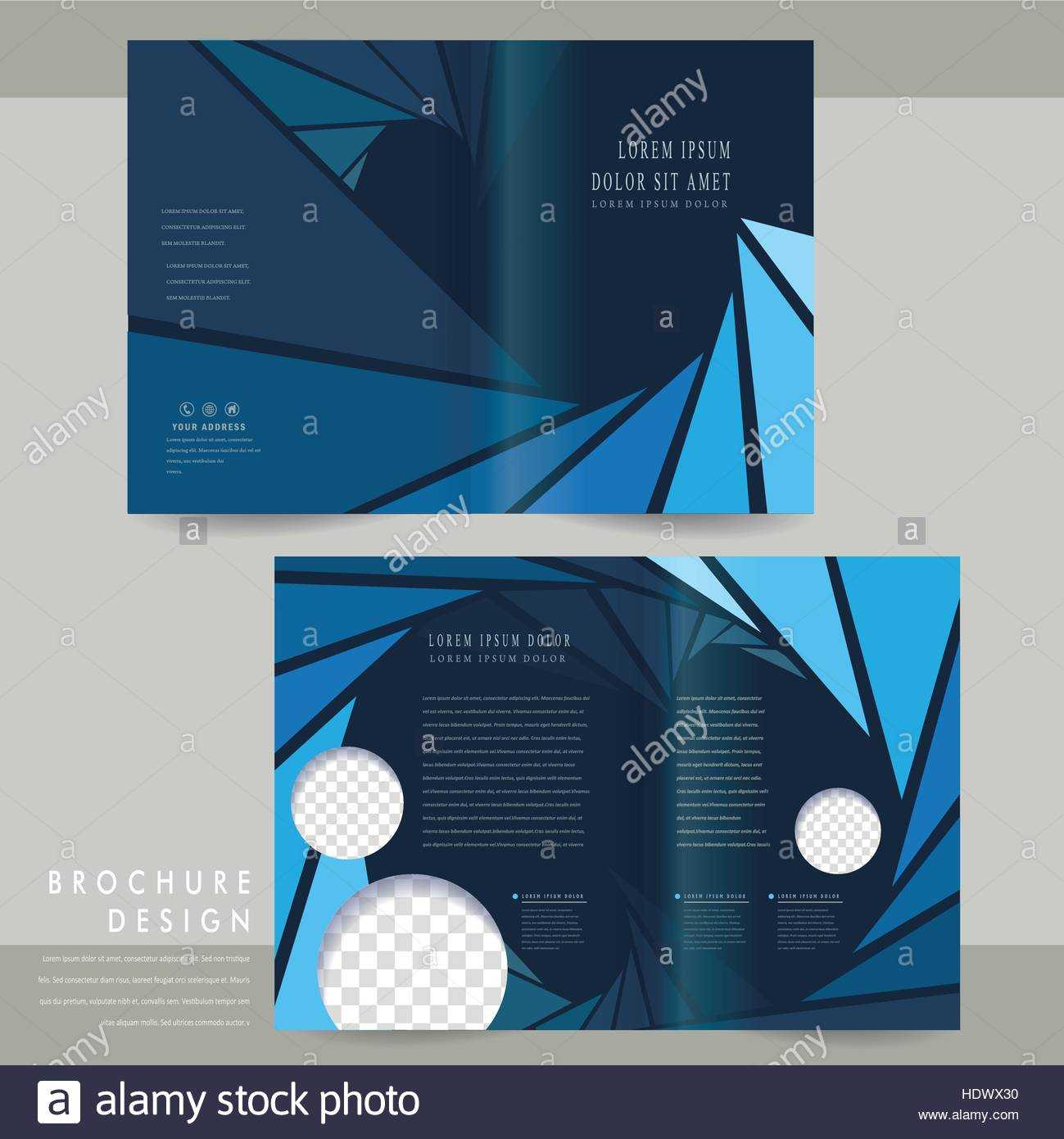 Modern Half Fold Brochure Template Design In Blue Stock Throughout Half Fold Card Template