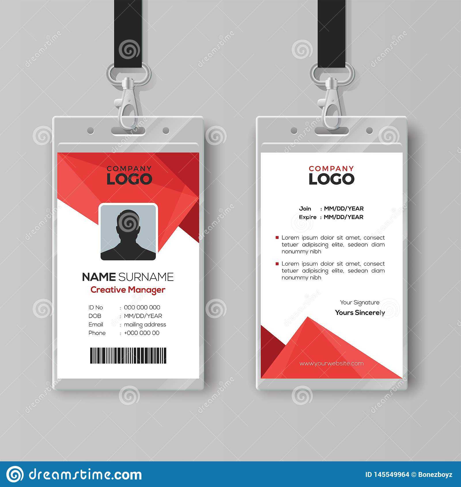 Modern Id Card Template With Abstract Red Geometric Style Intended For Conference Id Card Template