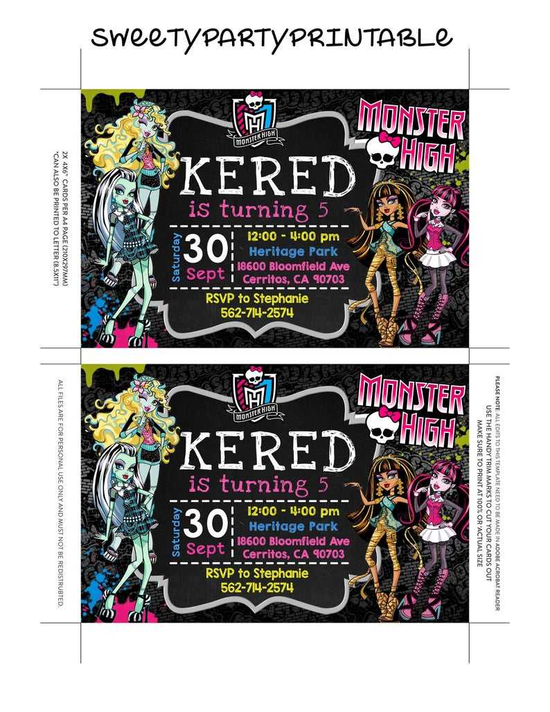 Monster High Invitation Instant Download, Monster High Editable Invitation,  Monster High Birthday, Monster High Party, Monster High Invites With Monster High Birthday Card Template