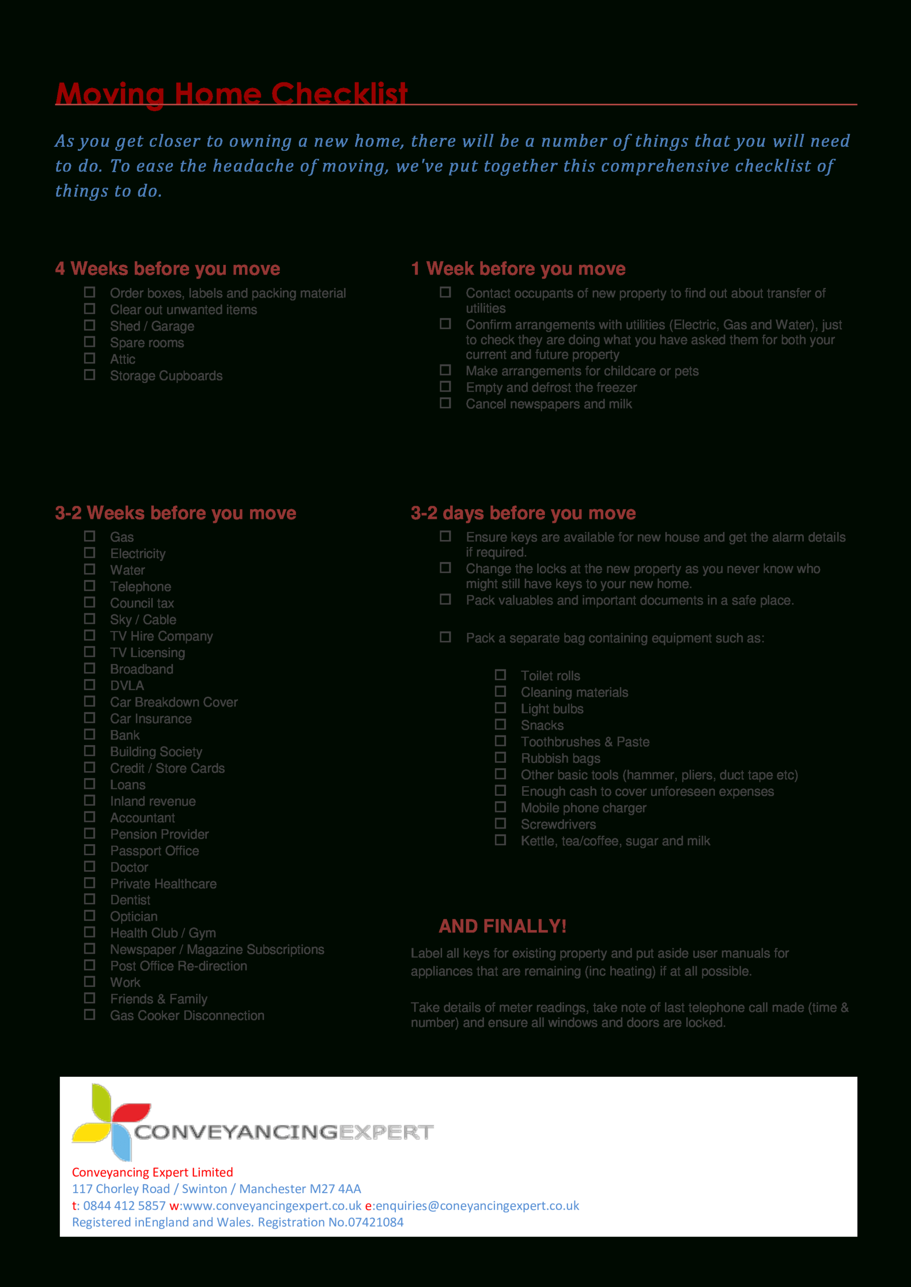 Moving Home Checklist | Templates At Allbusinesstemplates With Regard To Moving Home Cards Template