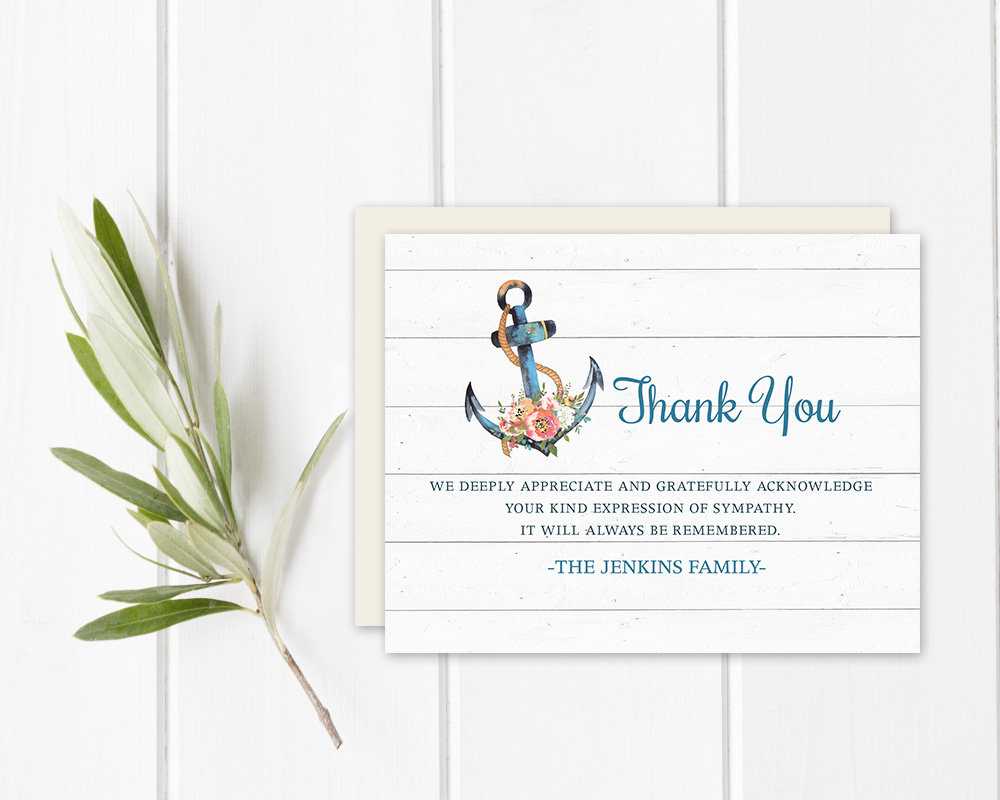 Nautical Funeral Thank You Card Template Greenery Sympathy Thank You  Acknowledgement Memorial Service Printable Template Or Printed Card With Regard To Sympathy Thank You Card Template
