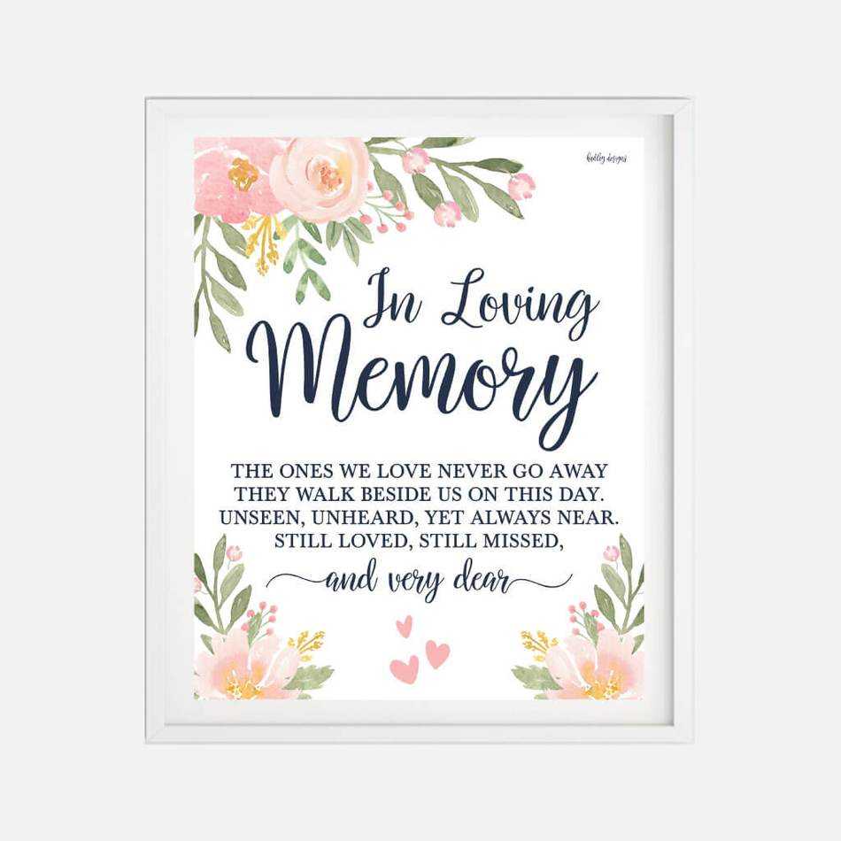 Navy And Blush Floral Wedding In Loving Memory Sign Template In In Memory Cards Templates