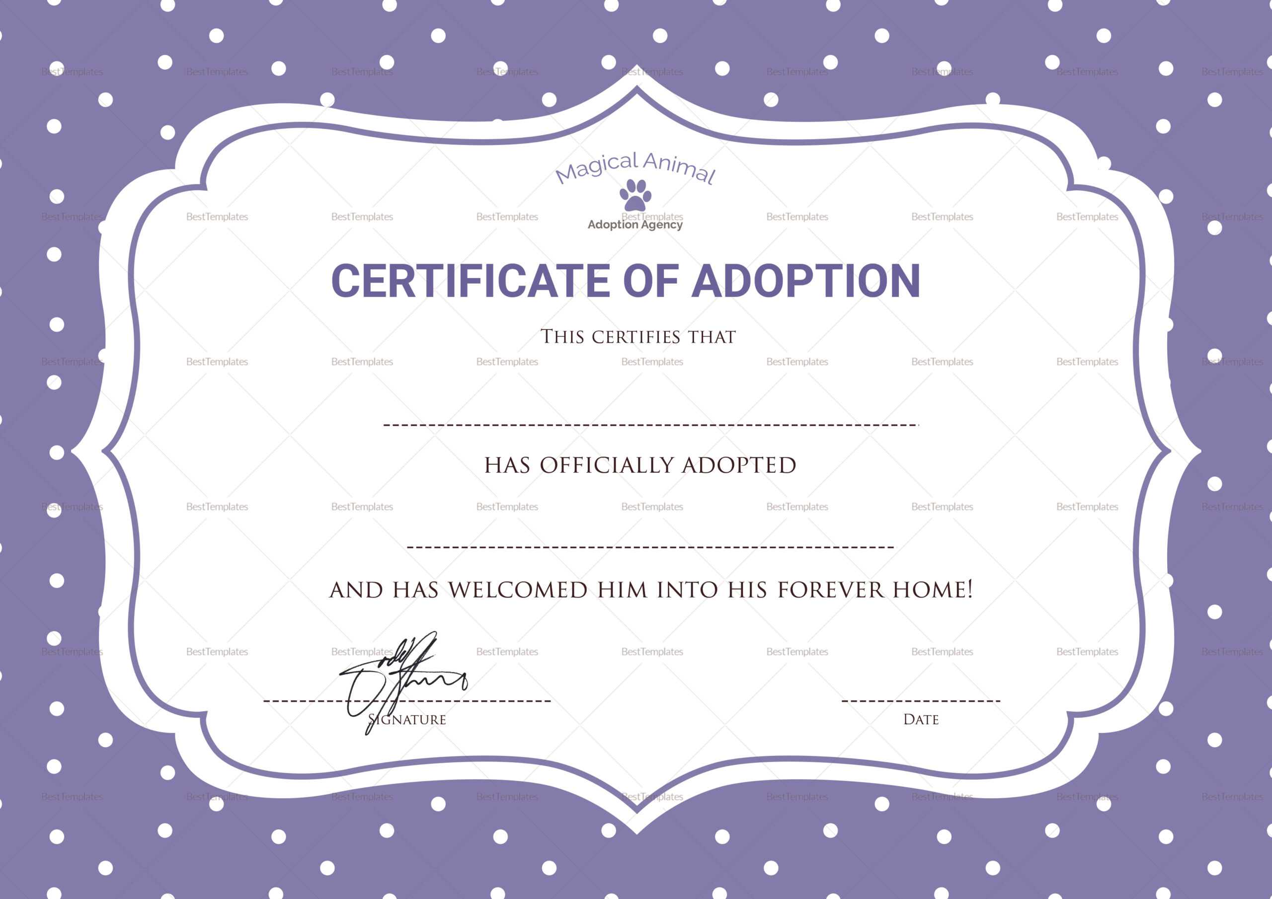 Official Adoption Certificate Template In Adoption Certificate Template