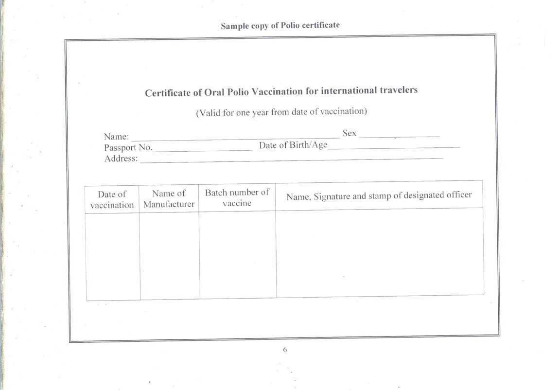 Oral Polio Vaccination (Opv) Requirements From India – Chalo Inside Certificate Of Vaccination Template