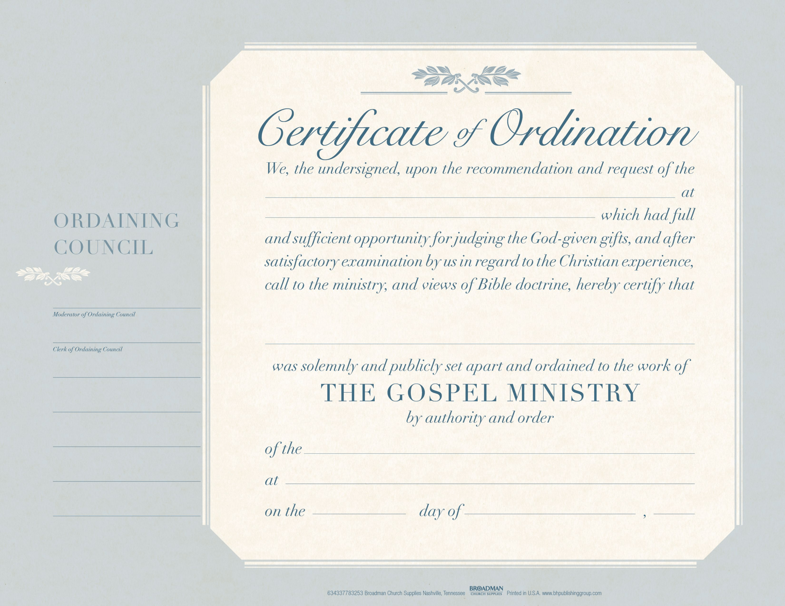 Ordination Flat Certificate (Pkg 6) – B&h Publishing Inside Certificate Of Ordination Template