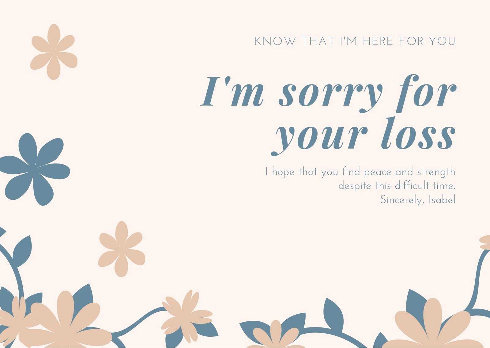 Pale Pink Blue Flowers Quote Sympathy Card - Templatescanva In Sorry For Your Loss Card Template