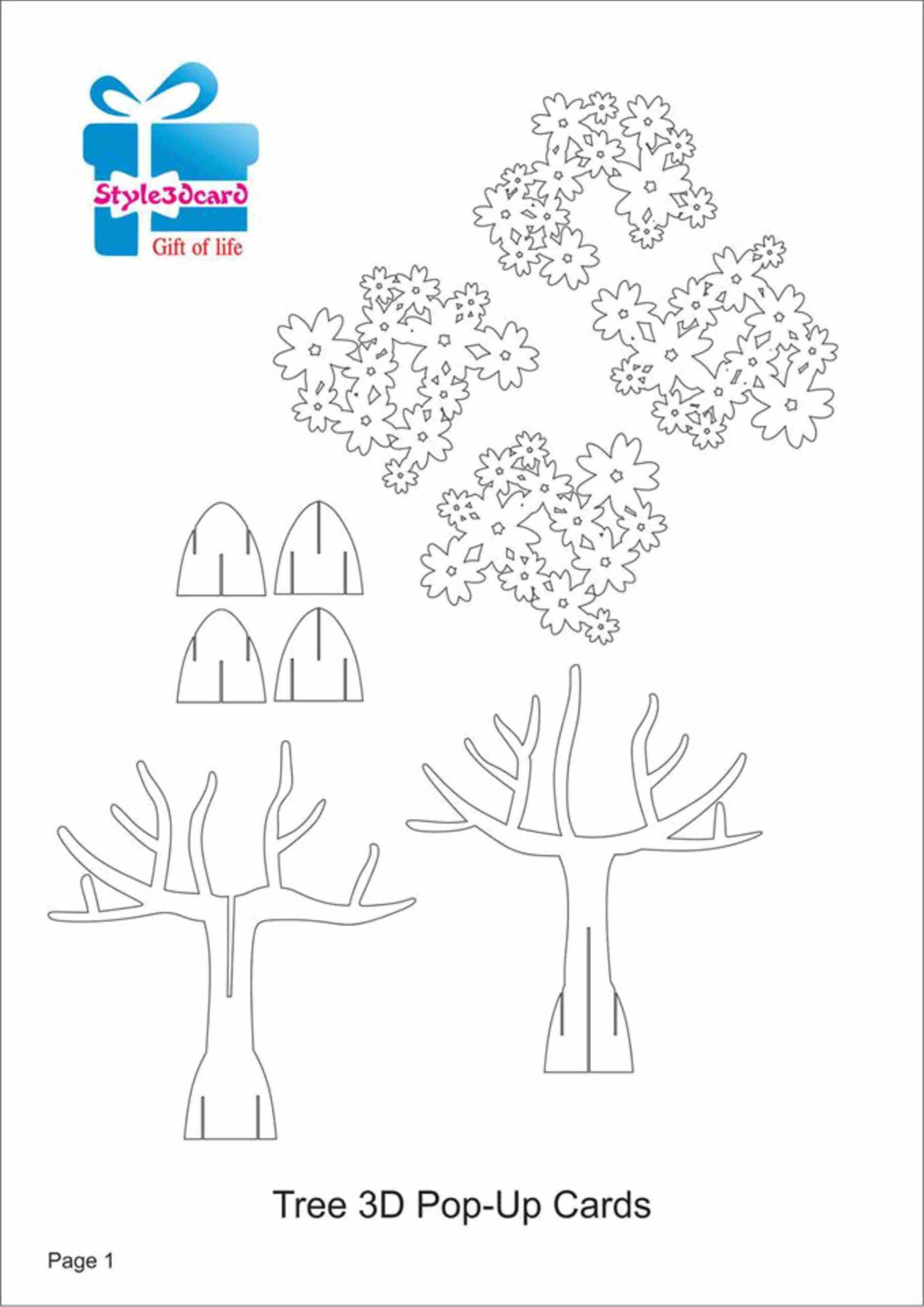 Papercraft Tree Tree 3D Pop Up Card Kirigami Pattern 1 For Pop Up Card Templates Free Printable